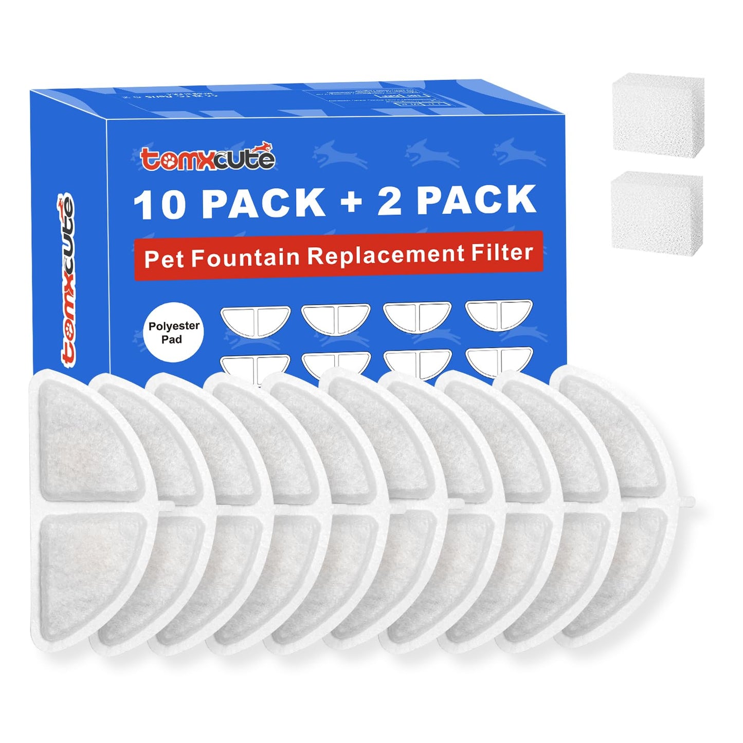 Ersatzfilter-Set für Katzenbrunnen P9, Ersatzfilter - 10 Stück Ersatzfilter und 2 Vorfilterschwämme