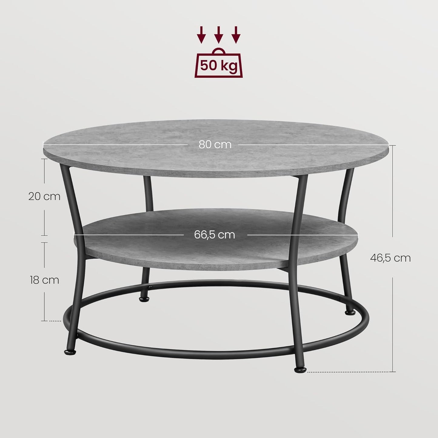 Runter Couchtisch, Betongrau + Tintenschwarz