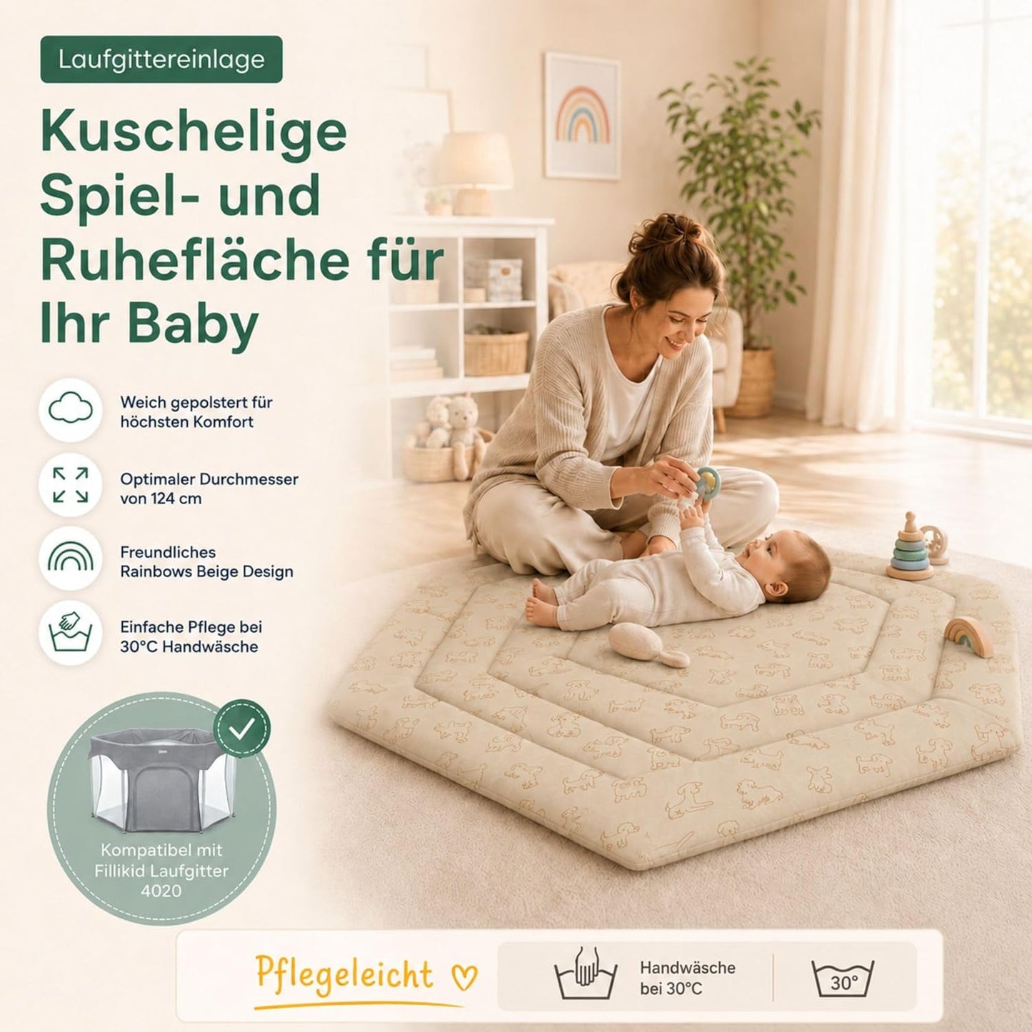 Einlage für 6-Eck Laufstall, Hund Beige