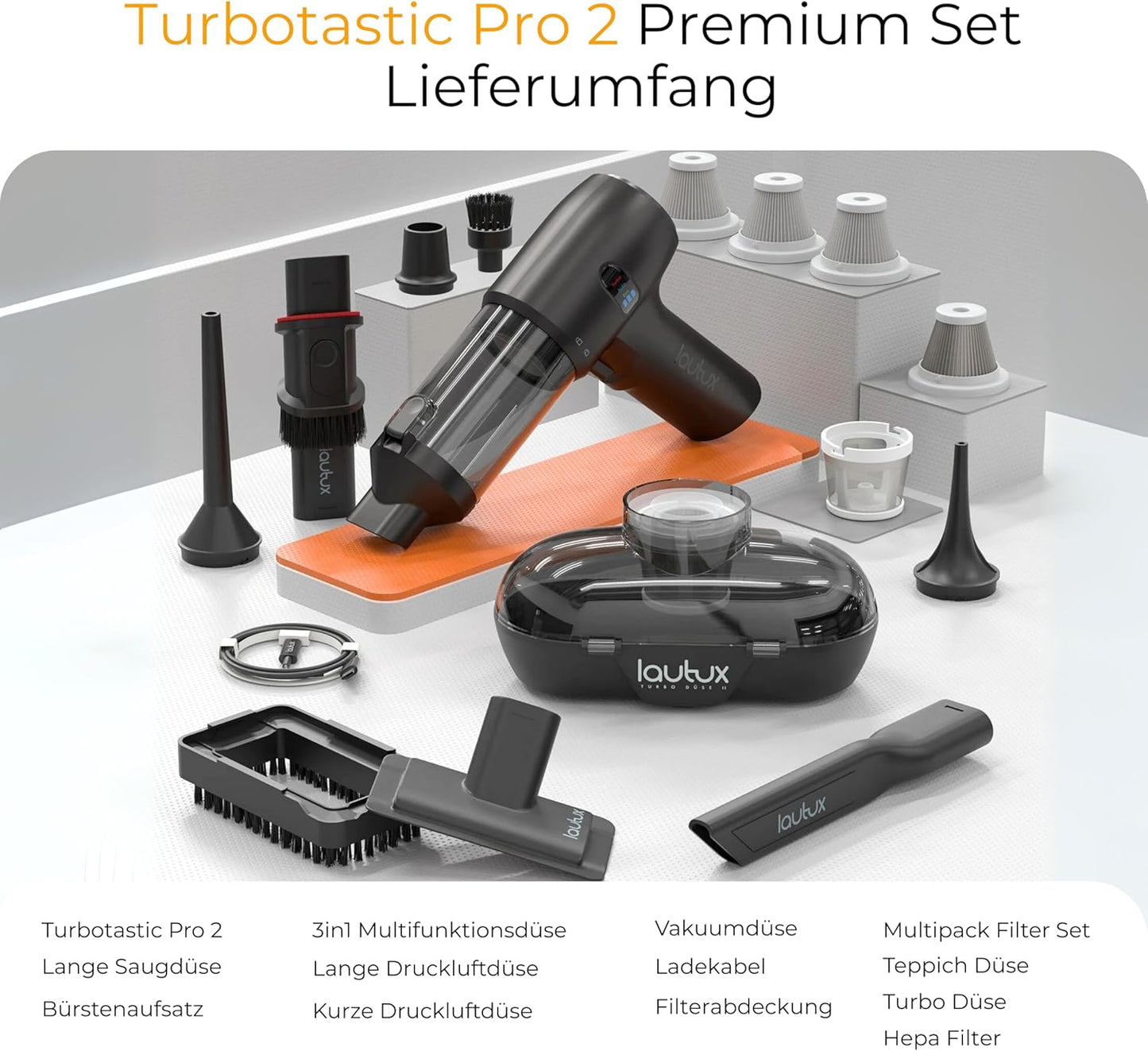 Handstaubsauger Pro 2 mit HEPA-Filter, Nachtschwarz Premium Set