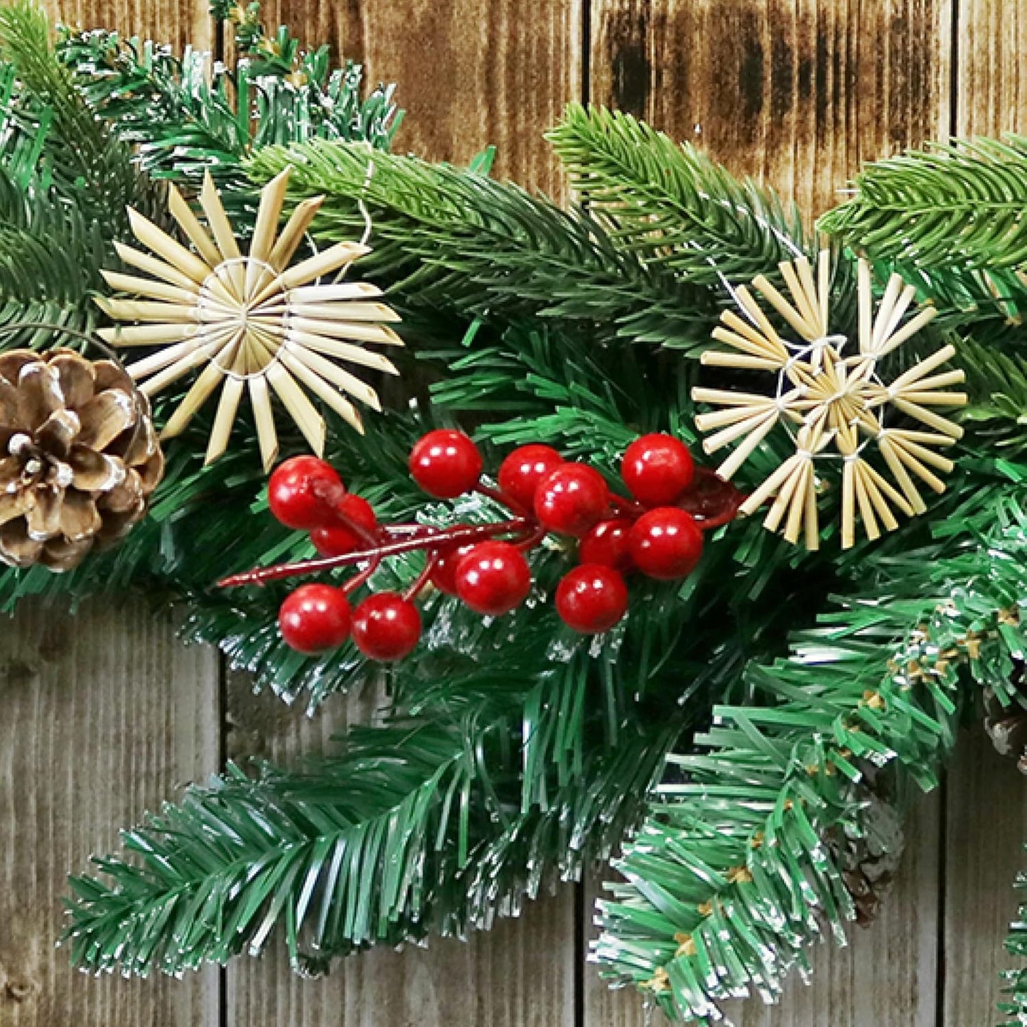 48-teiliges Christbaum-Stroh-Anhänger-Set, Natur 48-teilig
