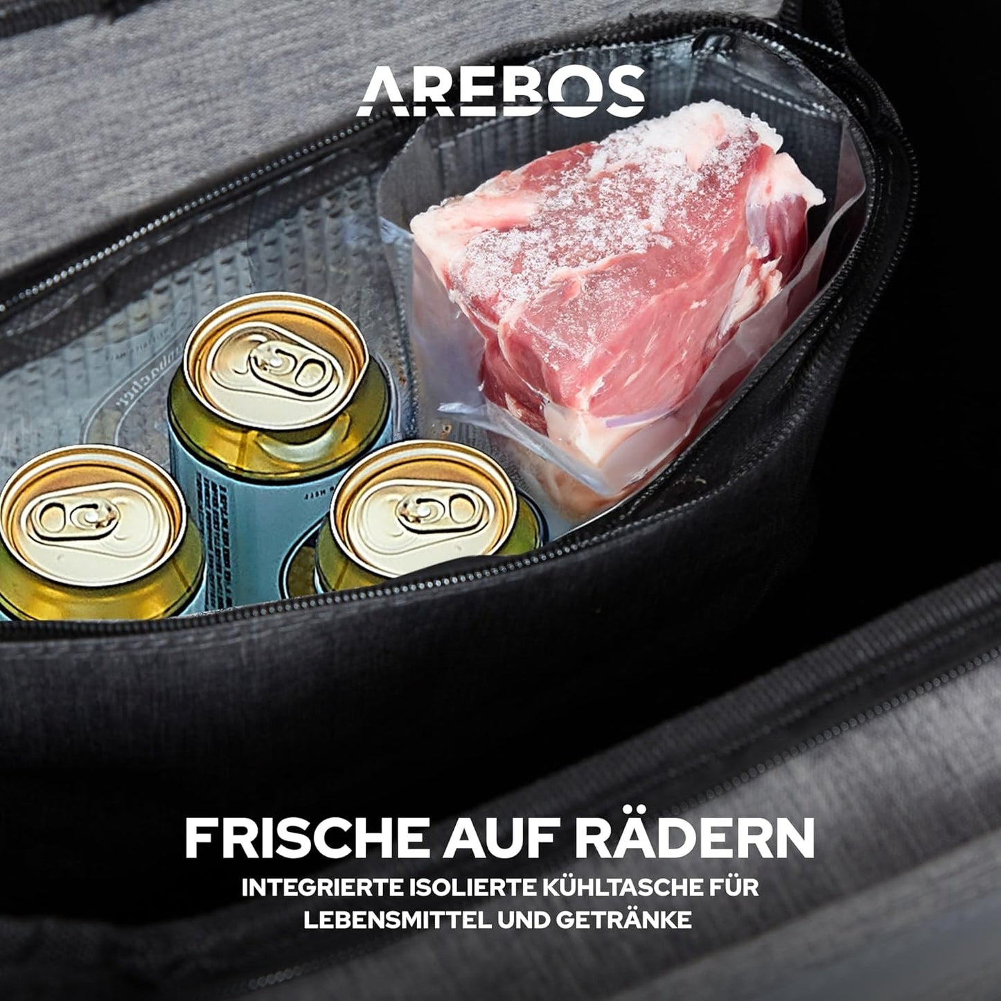 Klappbarer Einkaufstrolley mit Kühlfach, Grau