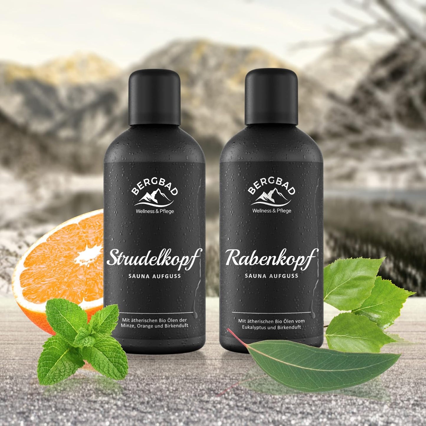 BIO Saunaaufguss Set Birkenwald, 2-teilig, Strudelkopf und Rabenkopf, Birkenwald
