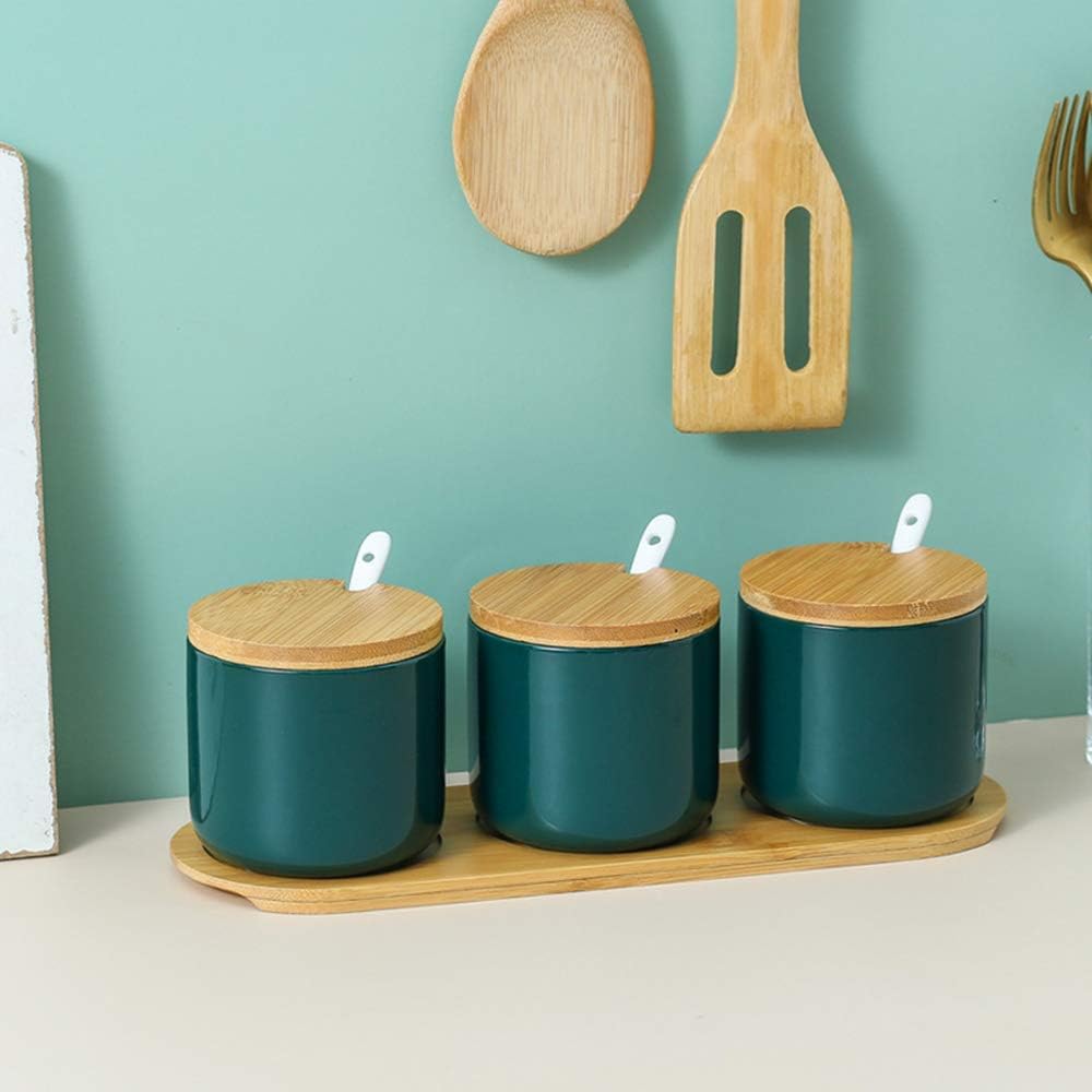 Gewürzdosen-Set mit Bambusdeckel, Grün, 3er Set