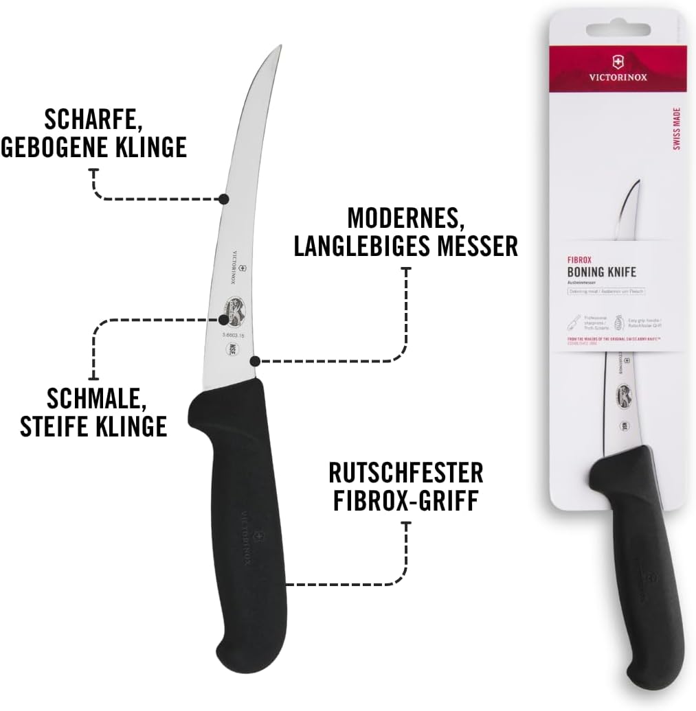 Fibrox Ausbeinmesser mit gebogener Klinge, Steife Klinge
