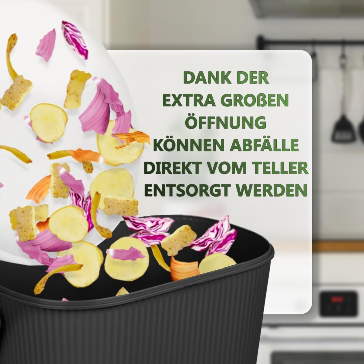 Komposteimer 10L mit Aktivkohlefilter, Schwarz/Dunkelgrau