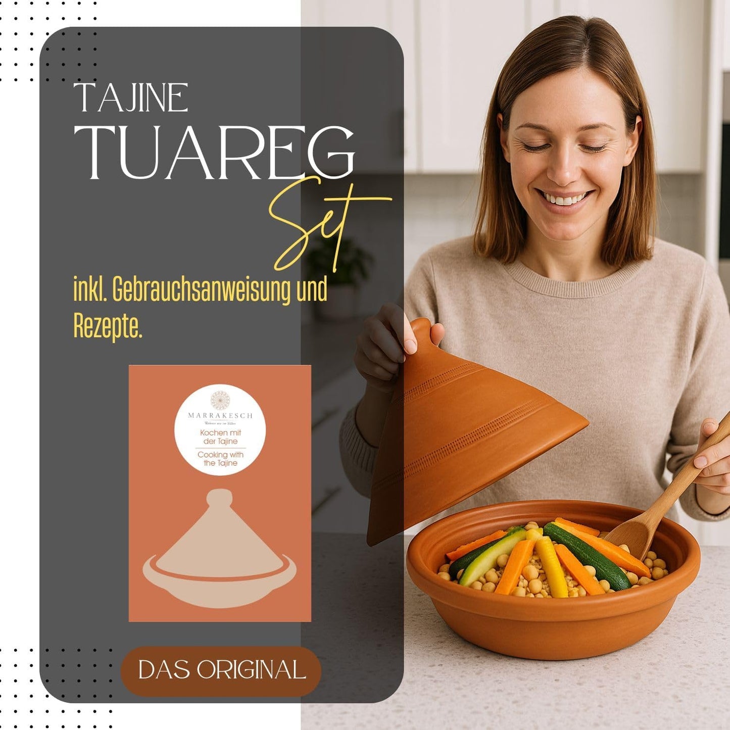 Marokkanischer Tajine-Tontopf (26 cm, handgetöpfert), 26cm