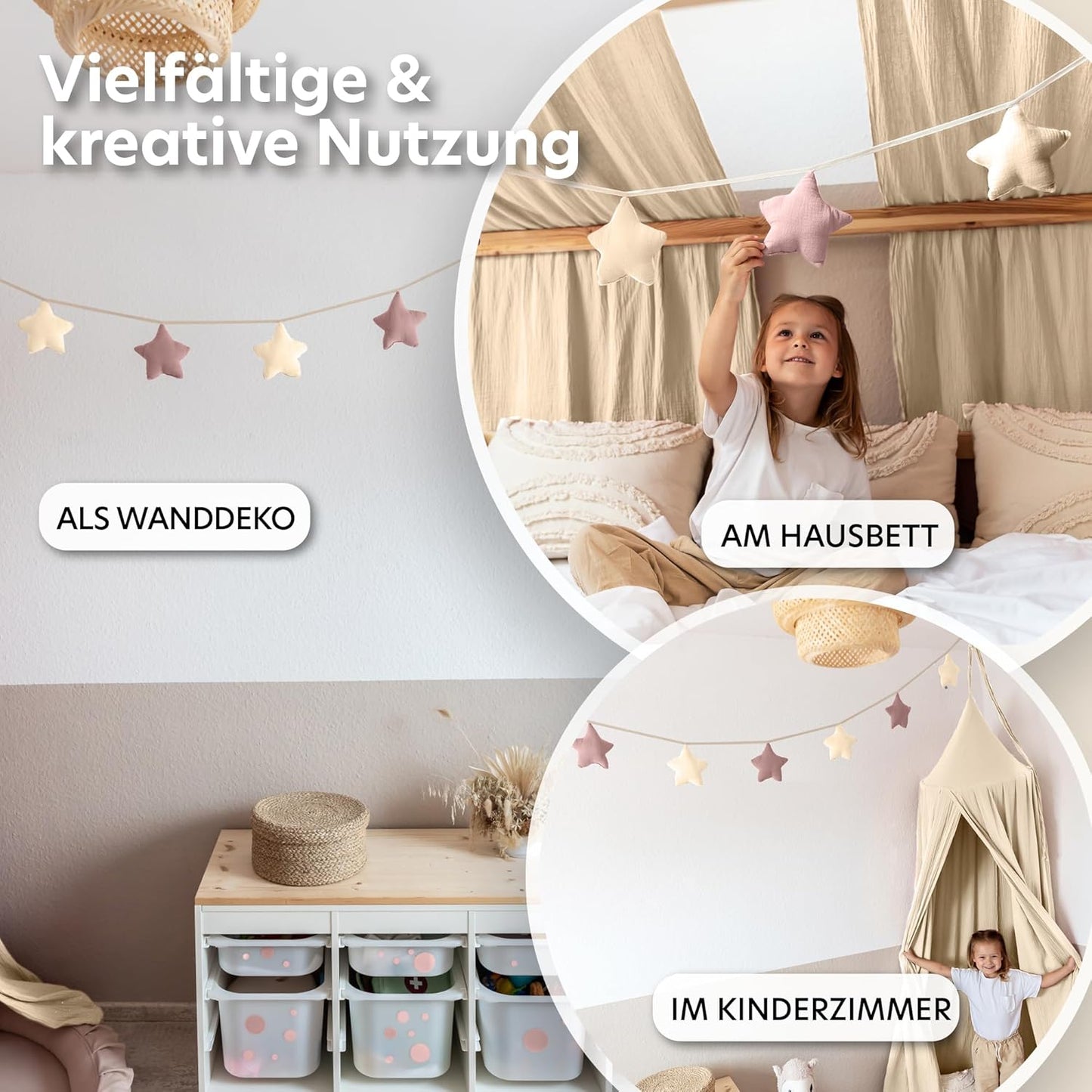 Sternenkette, Puderrosa & Creme Sterne ohne Goldapplikation