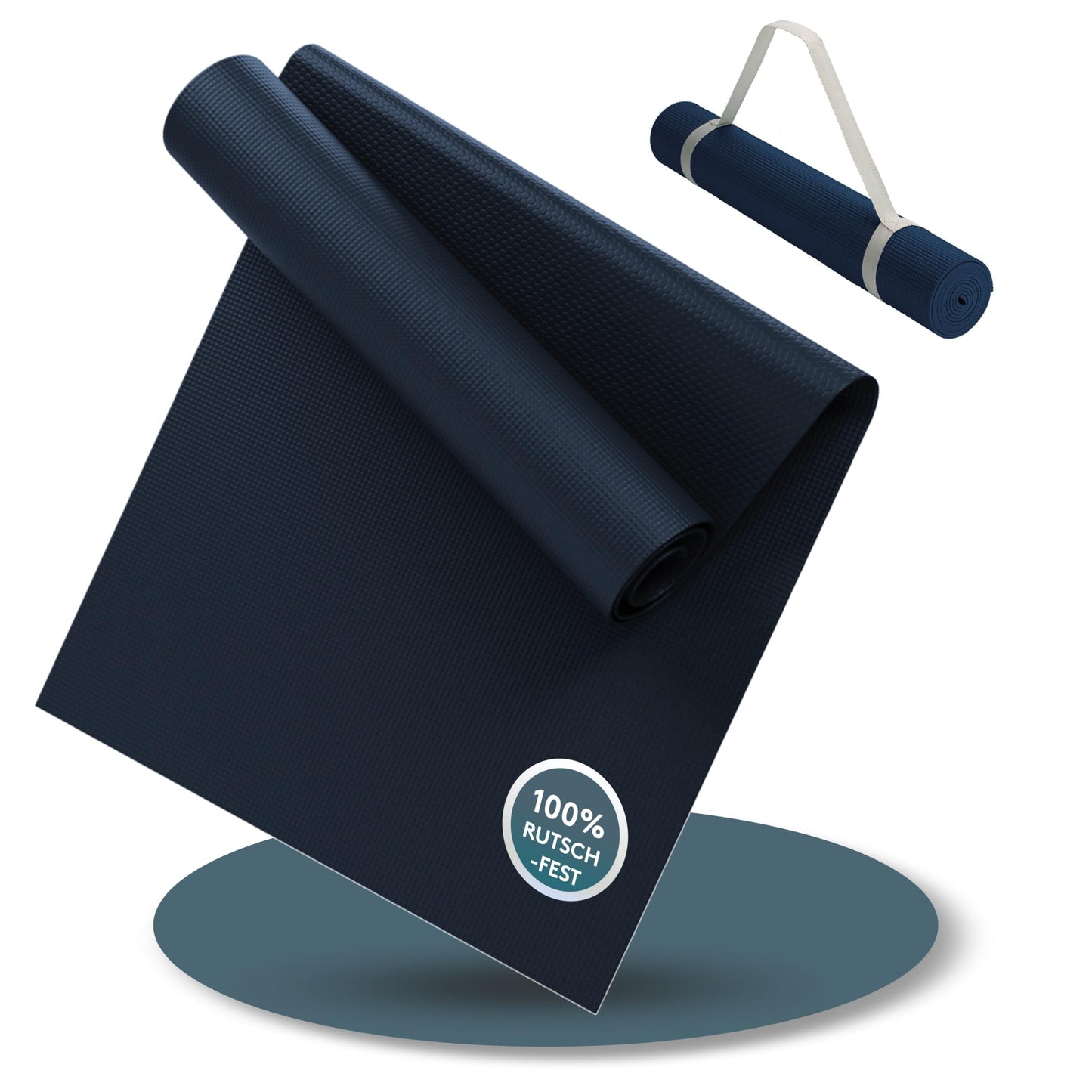 Yoga- und Fitnessmatte mit Tragegurt, 60 x 180 cm Midnight Blue