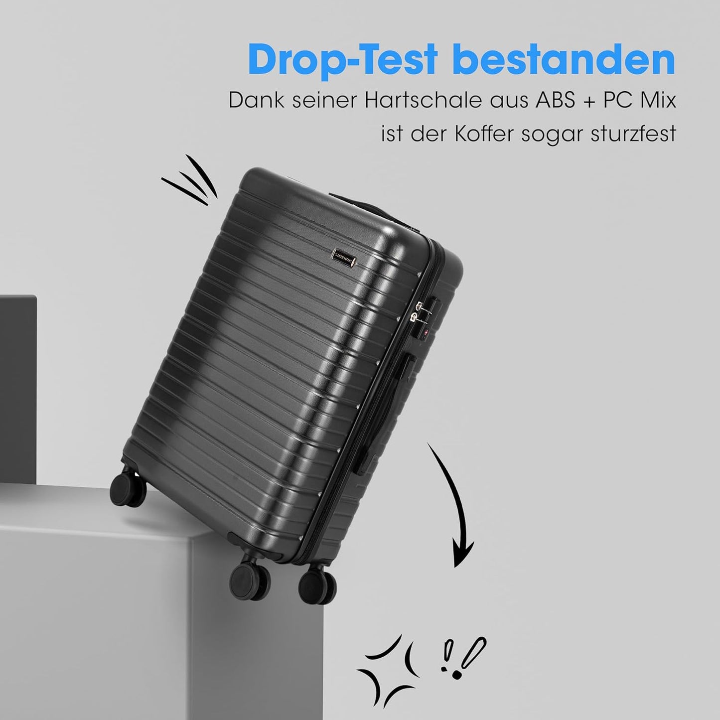 3-teiliges Hartschalenkoffer-Set, 3er Set (M+l+xl) - Schwarz - ''Luxe''