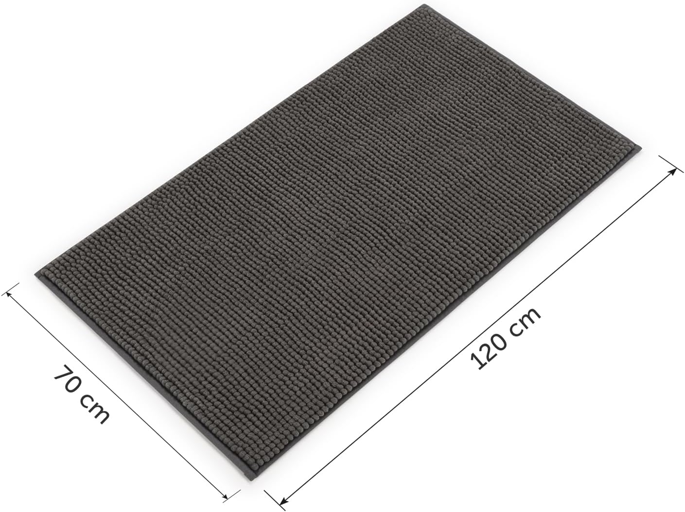 Chenille Badematte, rutschfest, Dunkelgrau 70 x 120 cm (Rechteckig)