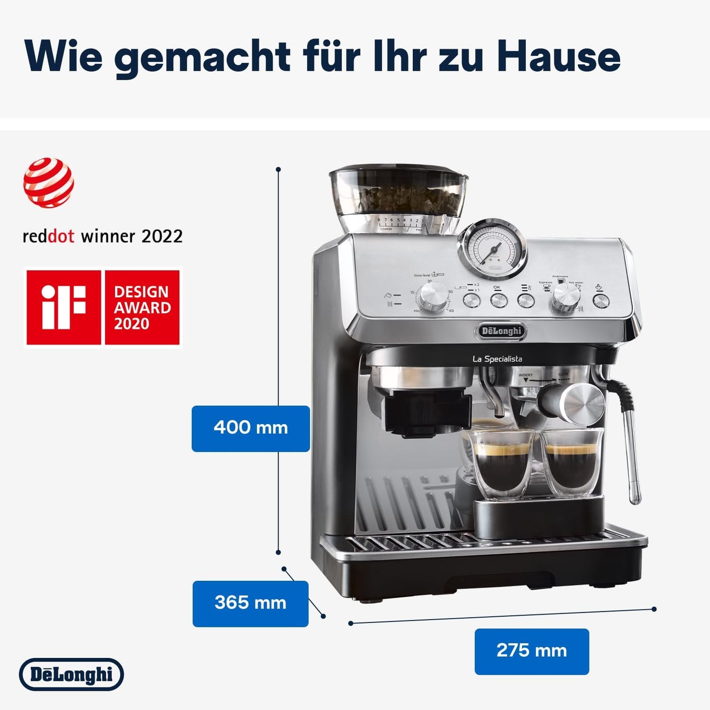 Siebträgermaschine mit Mahlwerk und Milchschaumdüse, Edelstahl / Schwarz, ohne Cold Brew