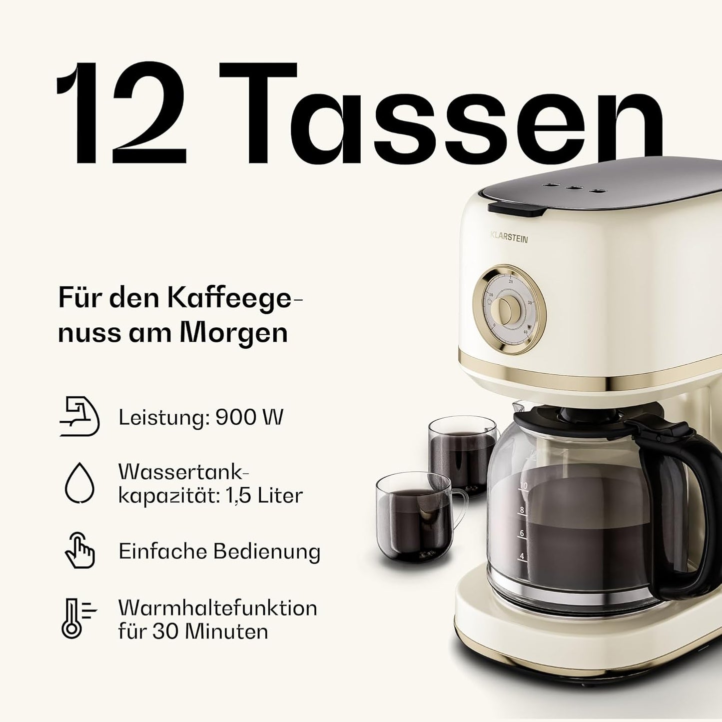 Frühstücksset mit Toaster, Wasserkocher & Kaffeemaschine, Creme Komplettset