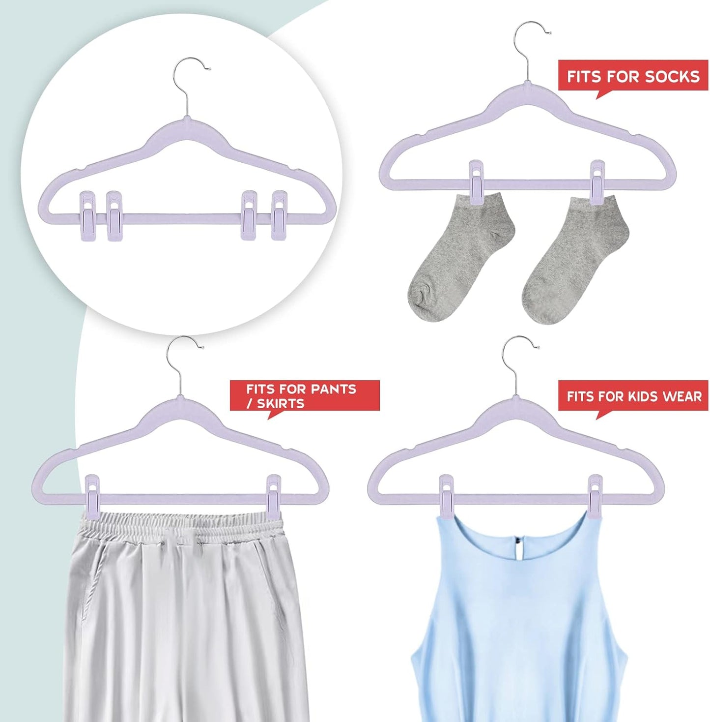 Samt-Kleiderbügel-Clips, 24pc Hellviolett