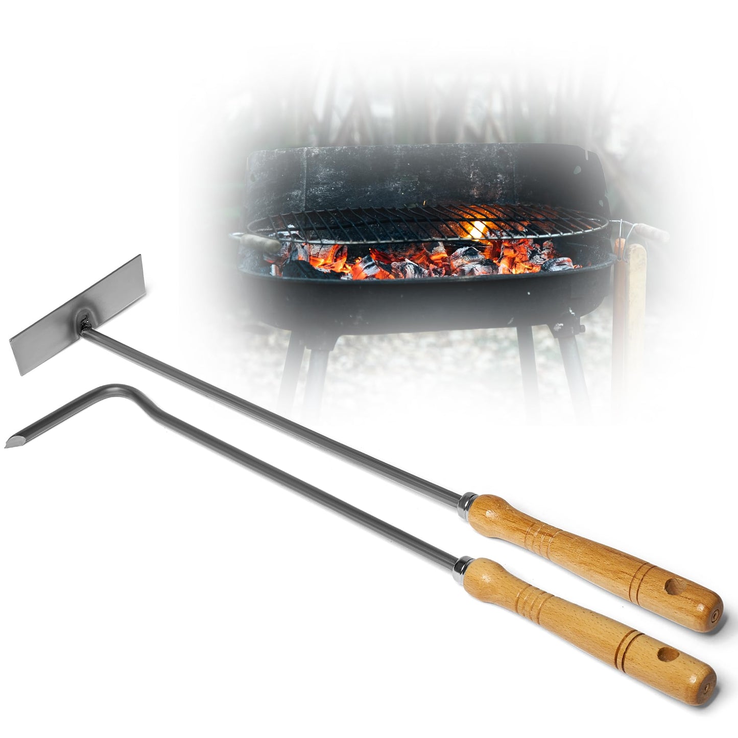 Kaminzubehör Set mit Aschenkratzer & Feuerhaken, 1 Aschenkratzer+Feuerhaken