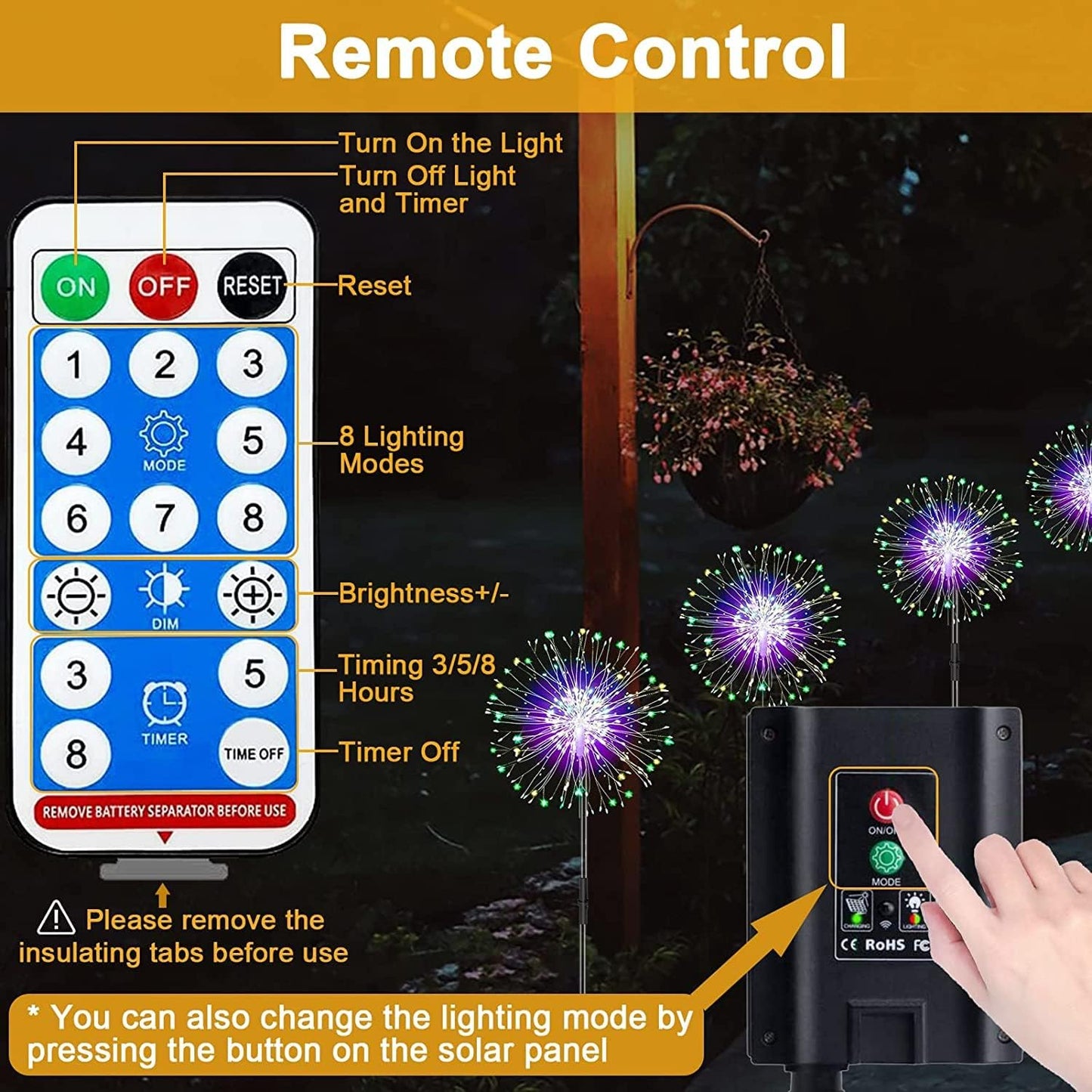 4er-Set Solar-Feuerwerk-Gartenleuchte, 4 X 120 Led Mehrfarbig