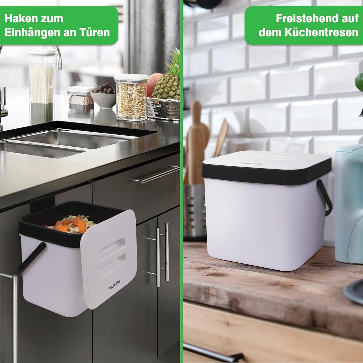 Komposteimer zum Einhängen mit Sieb, Weiss