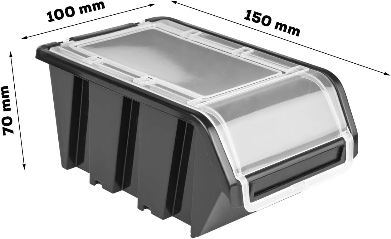 Stapelboxen-Lagersystem mit Wand, 60 Box Schwarz