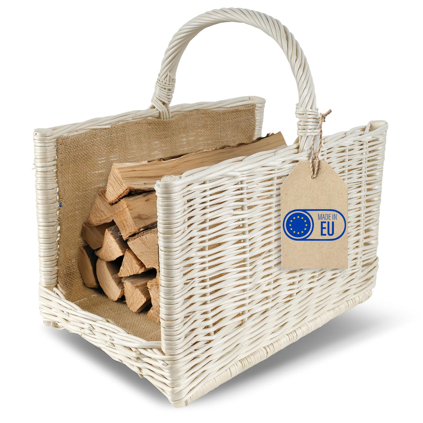 Kaminkorb aus Rattan, mit Jute 45 x 30 x 47 cm Weiß