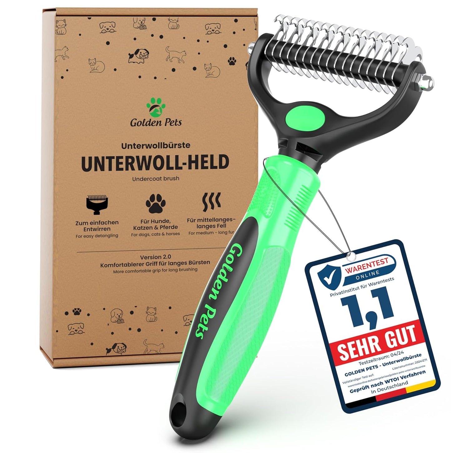 Unterwollbürste für Hunde & Katzen, Grösse M-L