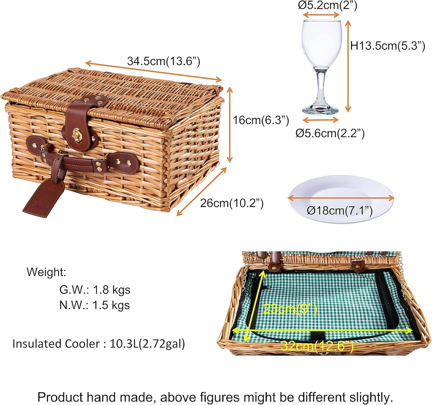 Picknickkorb mit Kühlfach, Grün / für 2 Personen