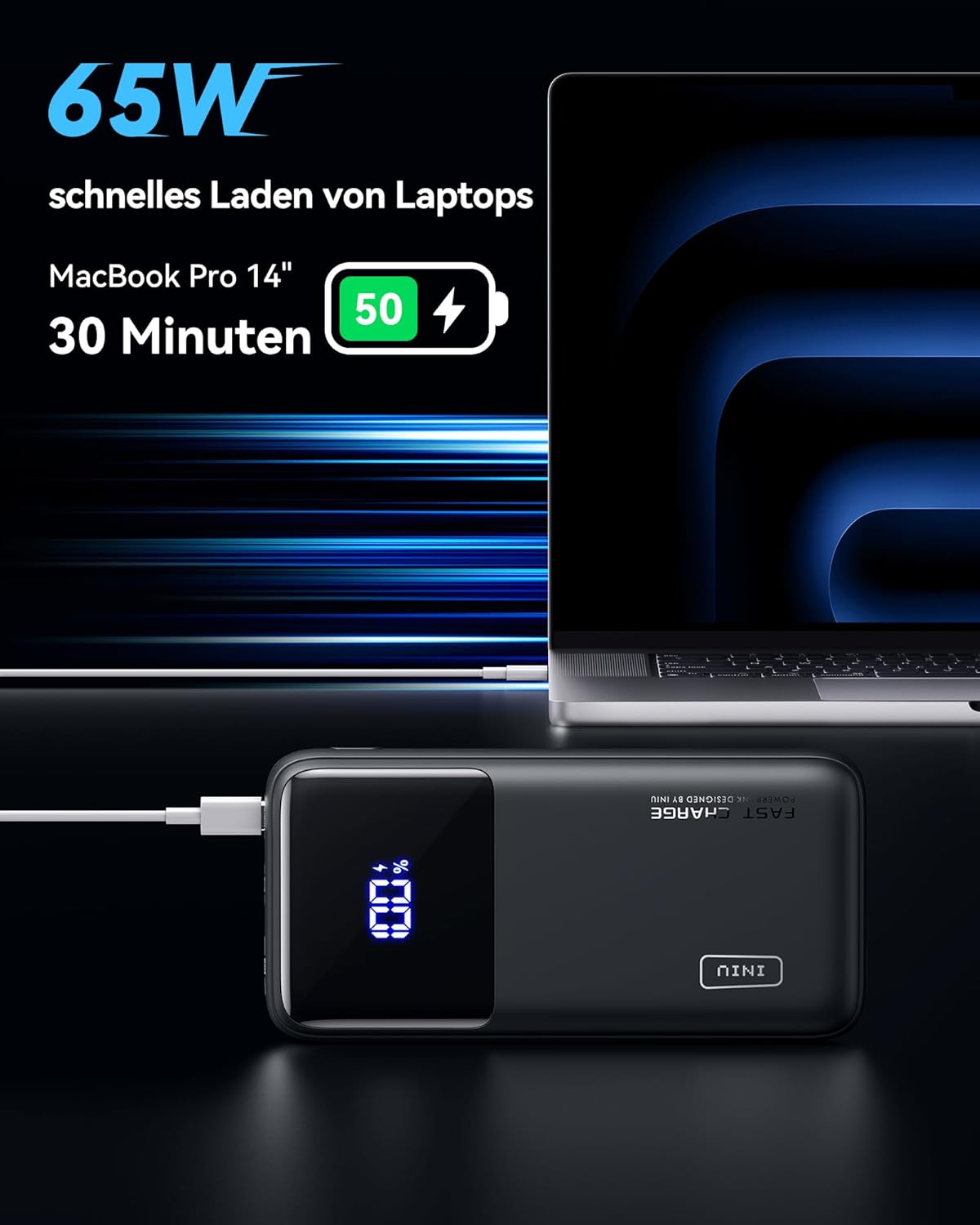 Powerbank 20000mAh, Klassische Grösse ; Schwarz