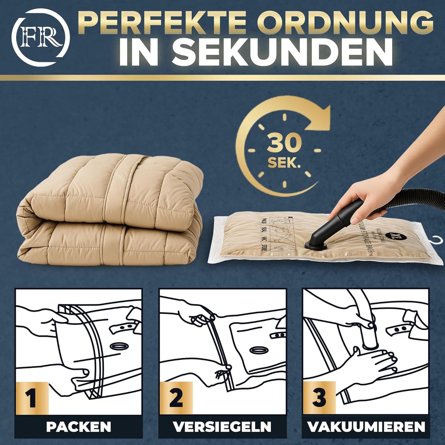 Hängende Vakuumbeutel für Kleidung, MIt Hänger - 3x XL (100x70cm) Mit Hänger