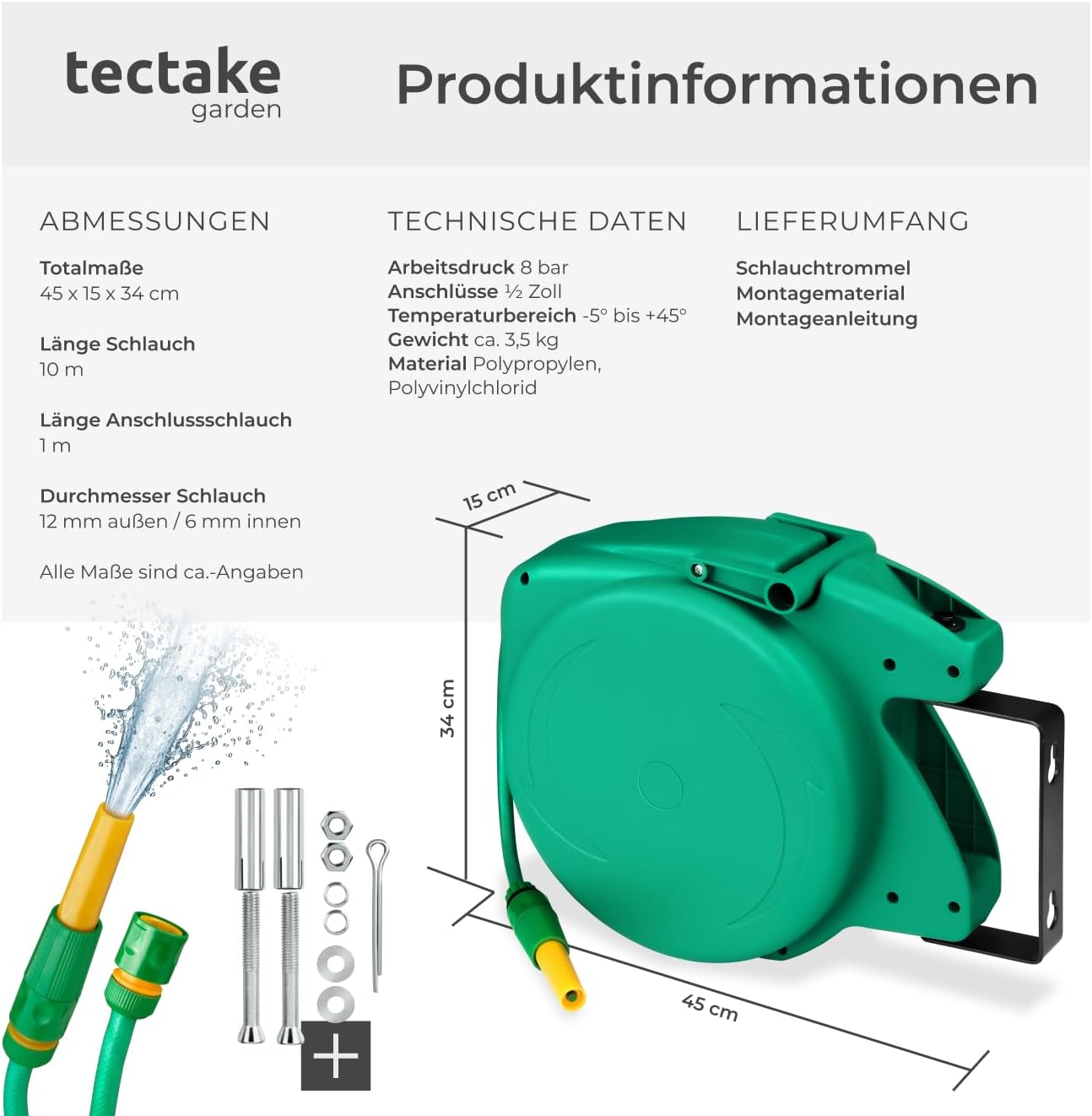 Schlauchtrommel zur Wandmontage mit Einzugsautomatik, Nr. 402761, 10 M | Nr. 402761