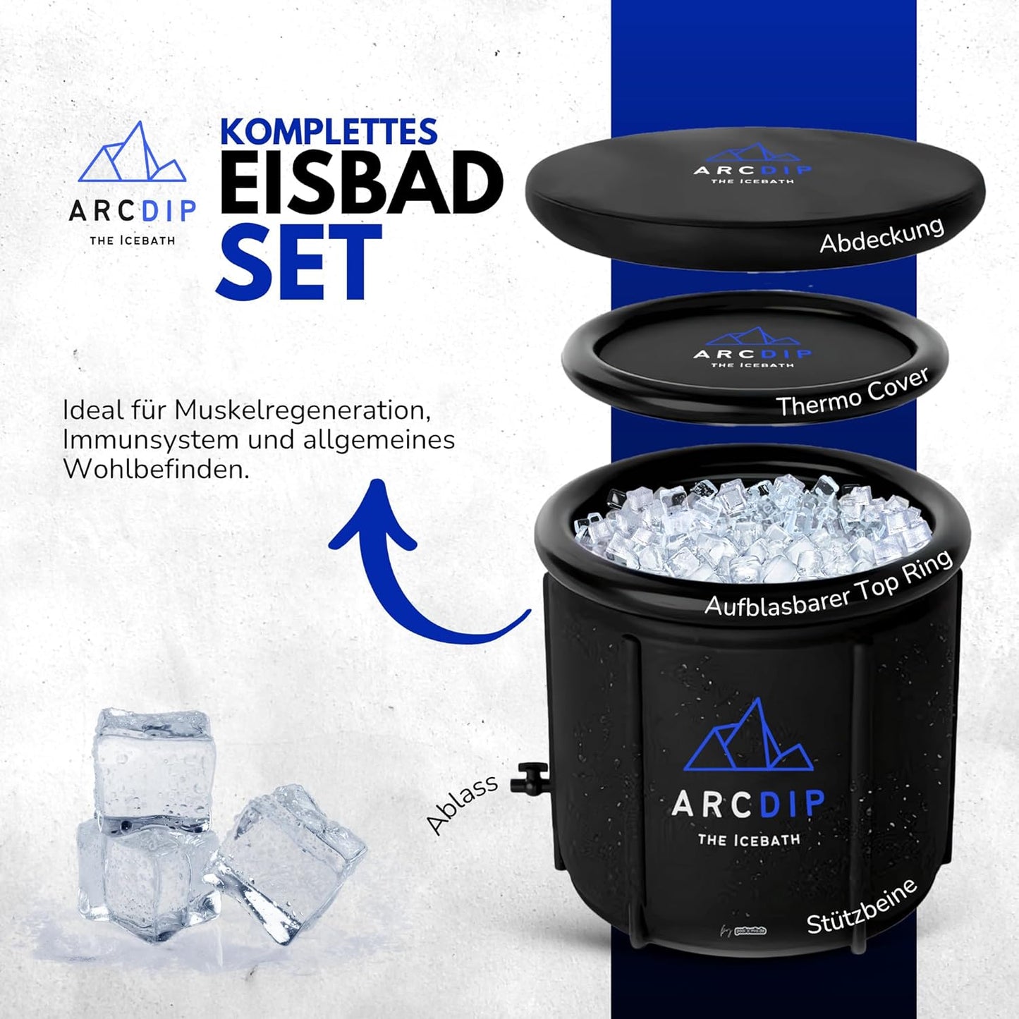 Eistonne mit Isolierabdeckung, Thermometer und Tragetasche