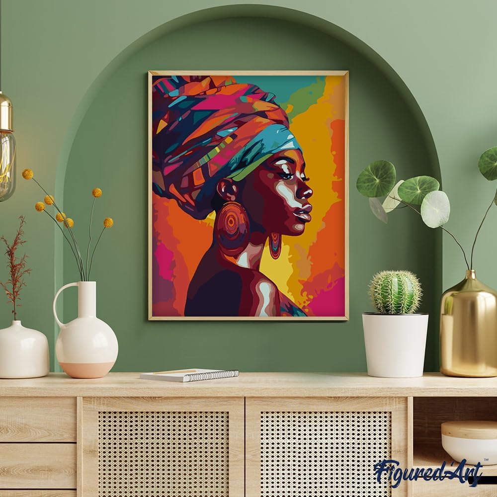 Malen nach Zahlen Set mit Keilrahmen, Lebhafte Afrikanische Dame 40x50cm Mit Keilrahmen (nicht gespannt)