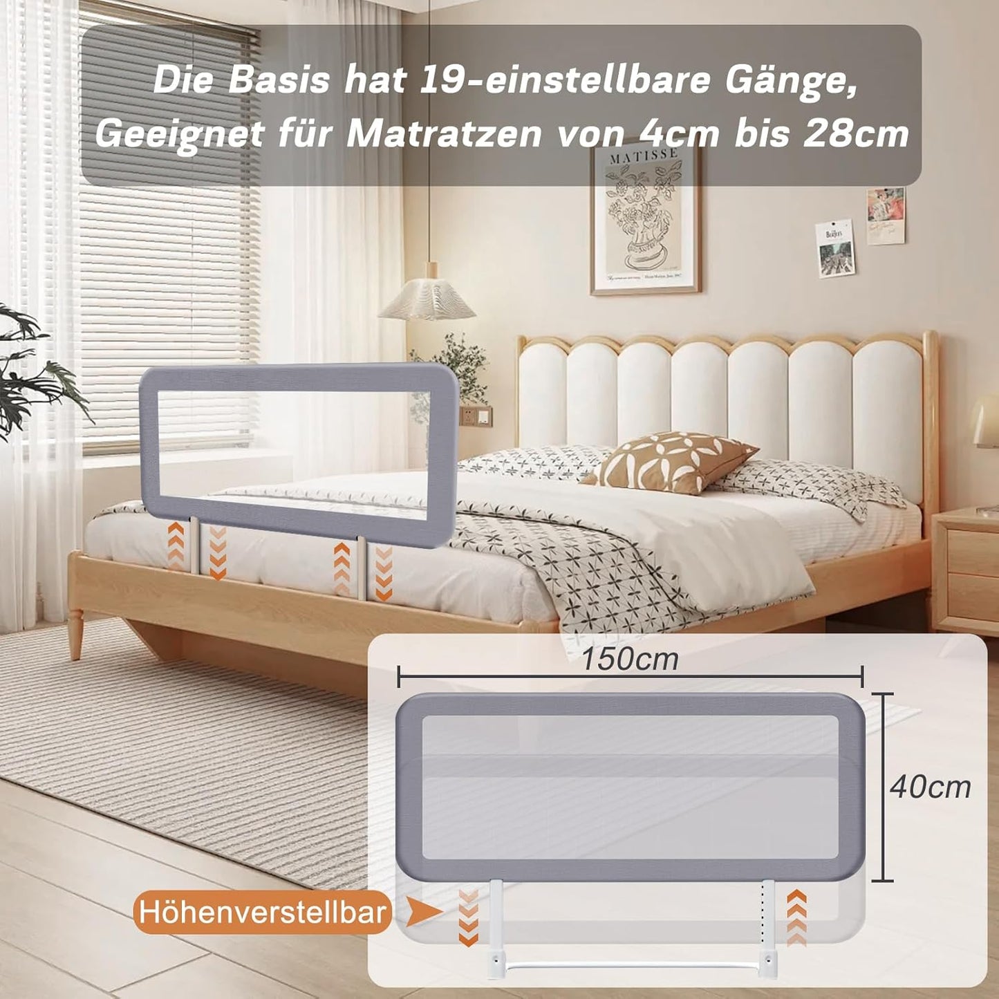 Tragbares Bettgitter, 150*42CM