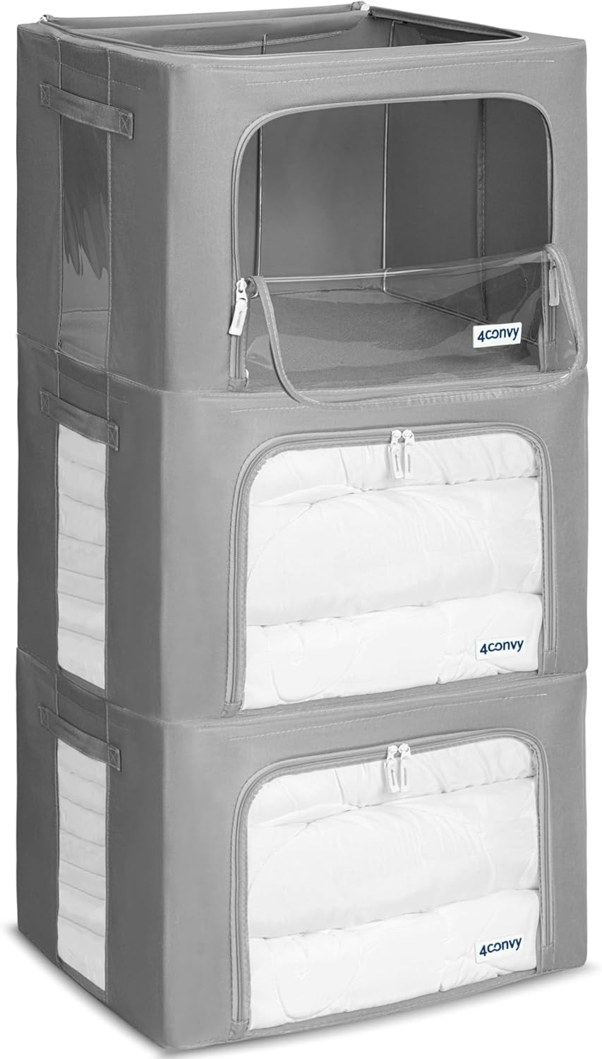 Faltbare Kleideraufbewahrungsbox mit Reissverschluss, 3 Stück, Dunkelgrau 3x66L