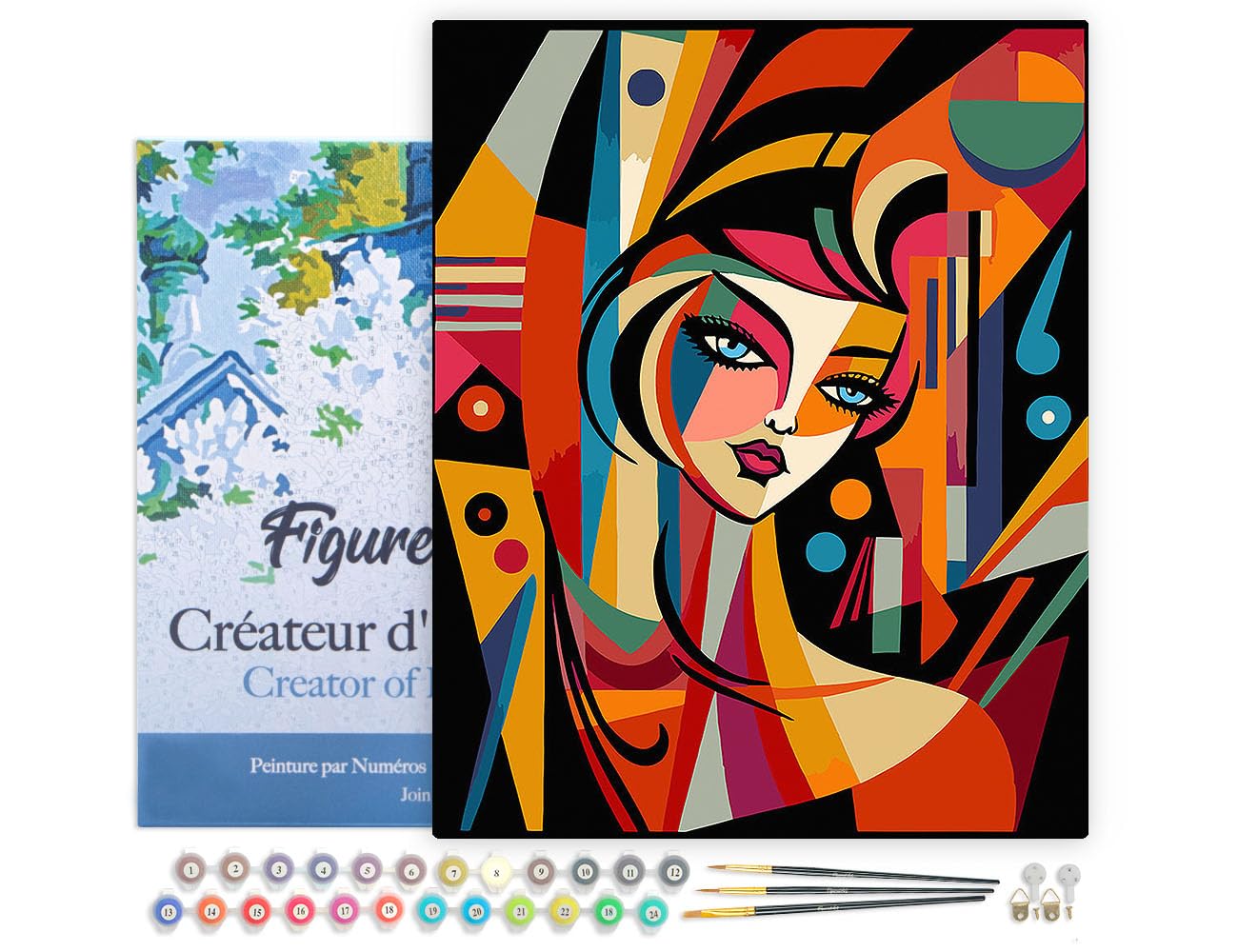 Malen nach Zahlen Set Abstrakte Frau im Picasso-Stil, Abstrakte Frau im Picasso Stil 40x50cm Mit Rahmen (bereits gespannt)