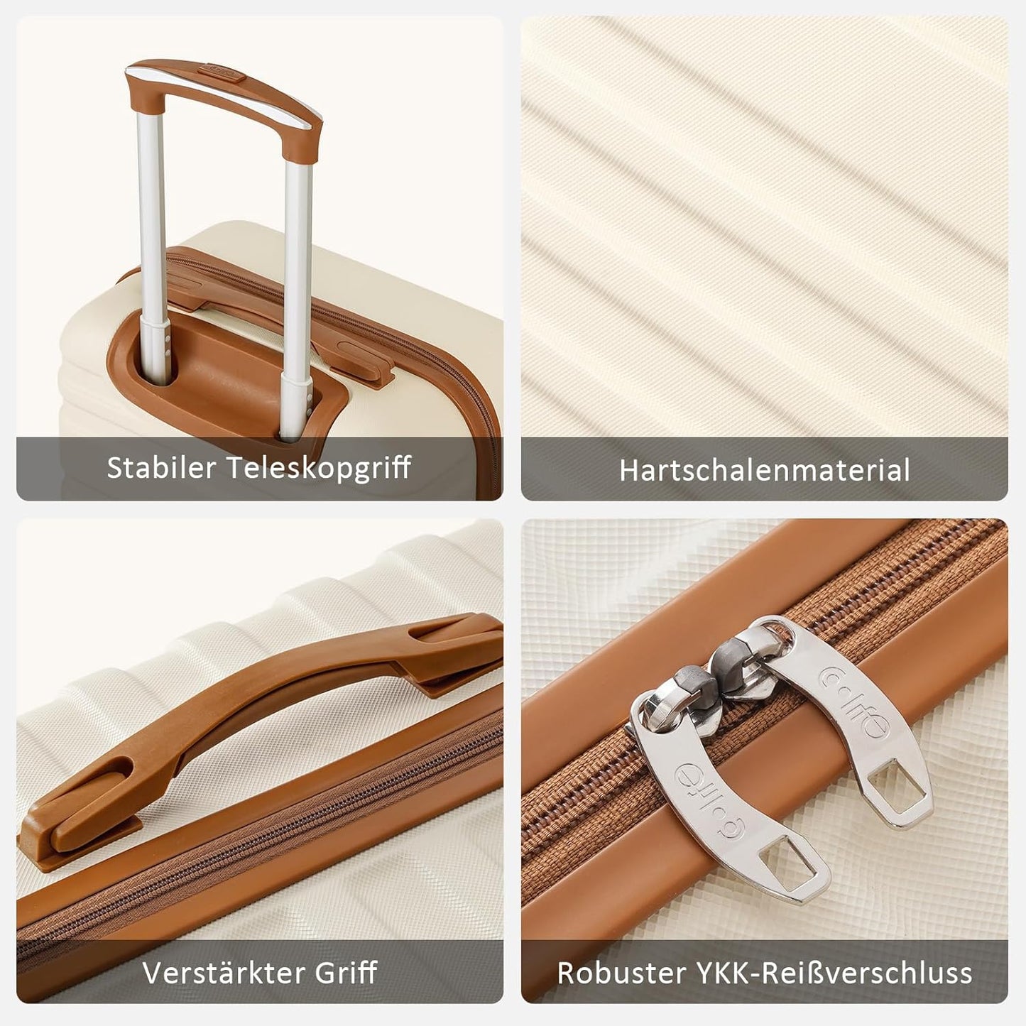 Hartschalen-Trolley-Set mit TSA-Schloss (3-teilig), Dunkelgrün/Braun Mittlerer Koffer-Set 3tlg