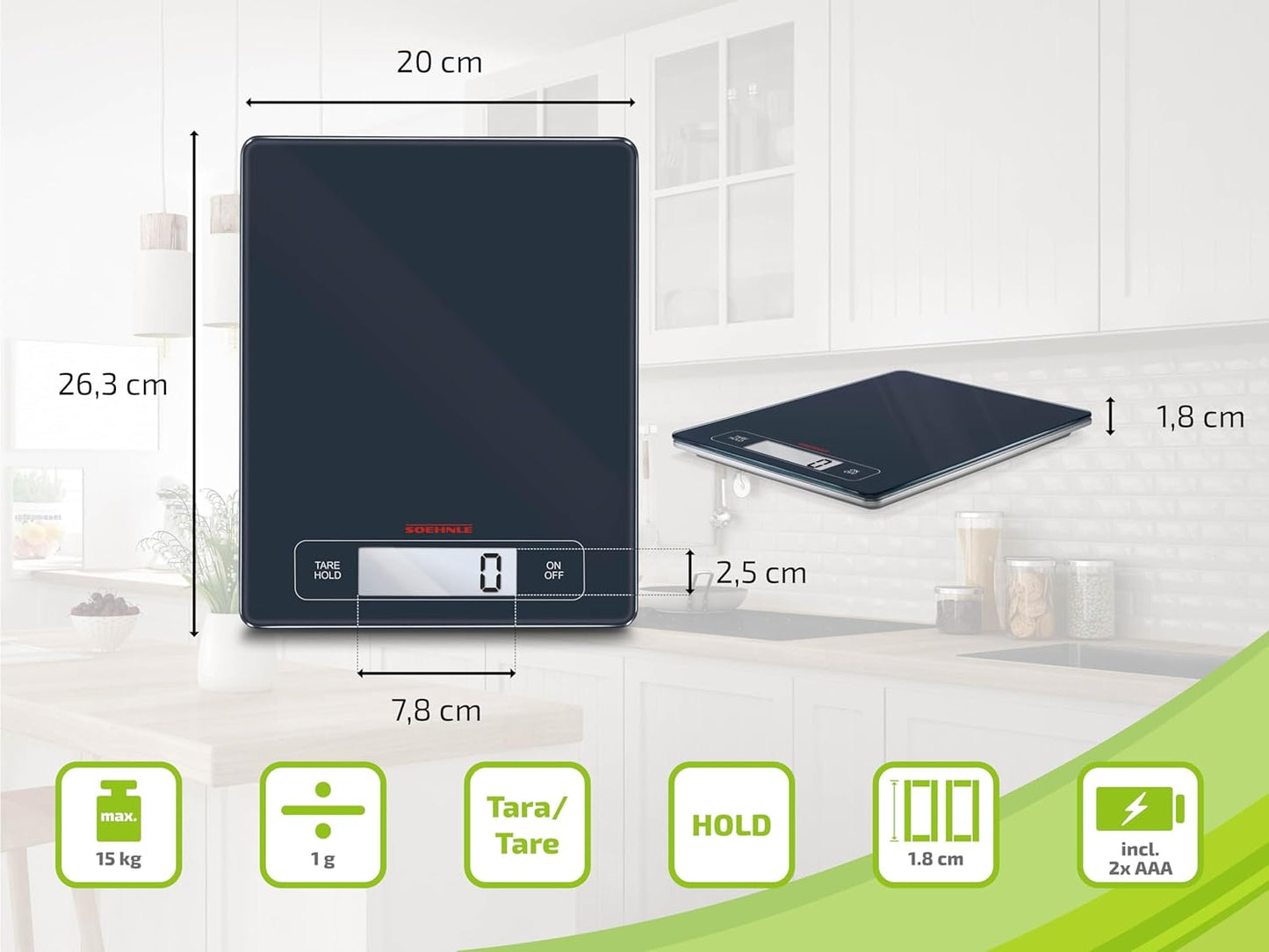 Digitale Küchenwaage Page Profi mit 15 kg Tragkraft, Anthrazit