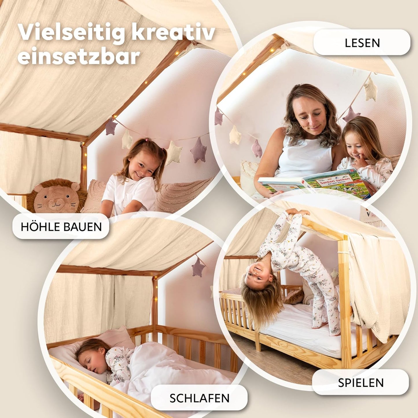 Stoffhimmel für Hausbett, Creme 135 x 320cm