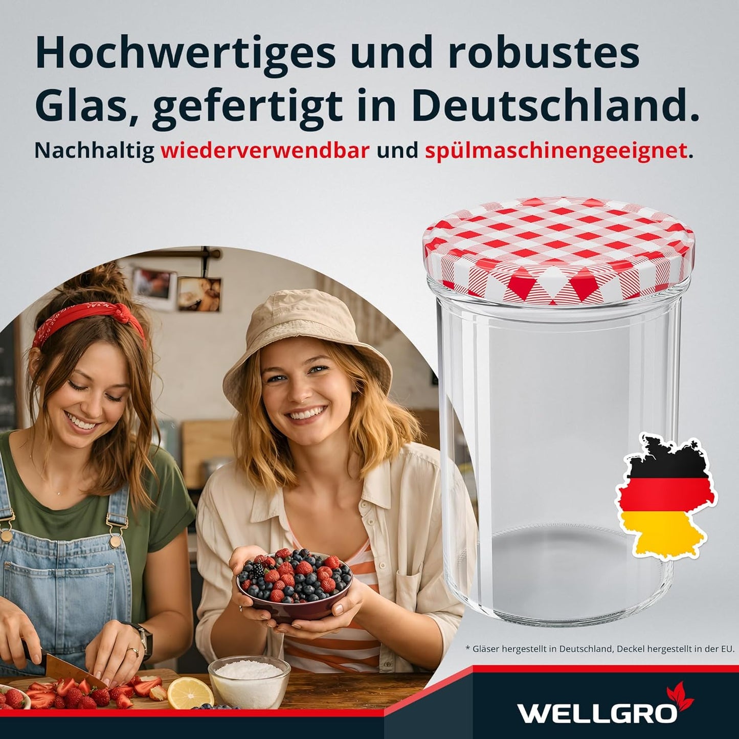 Einmachgläser-Set mit Schraubdeckel, Rot Kariert 435 ml 25