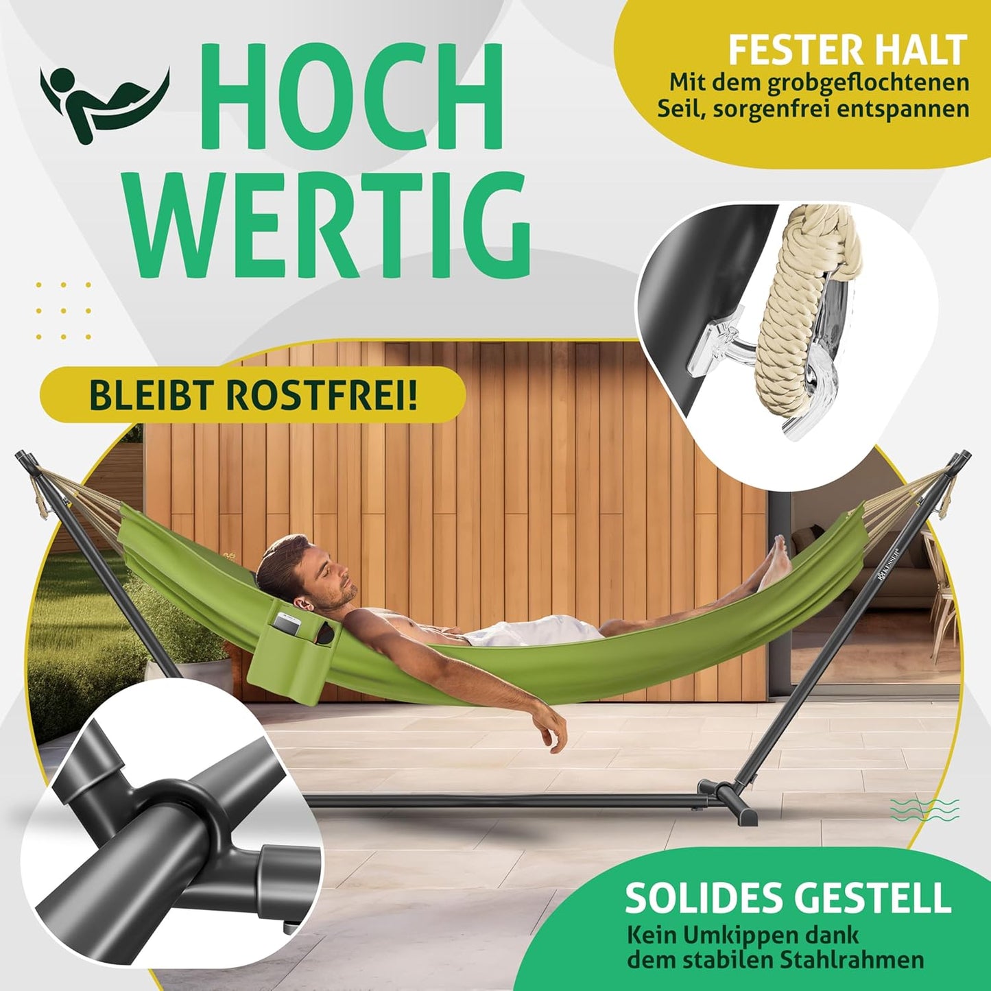 Hängematte mit Gestell für 2 Personen, Khaki