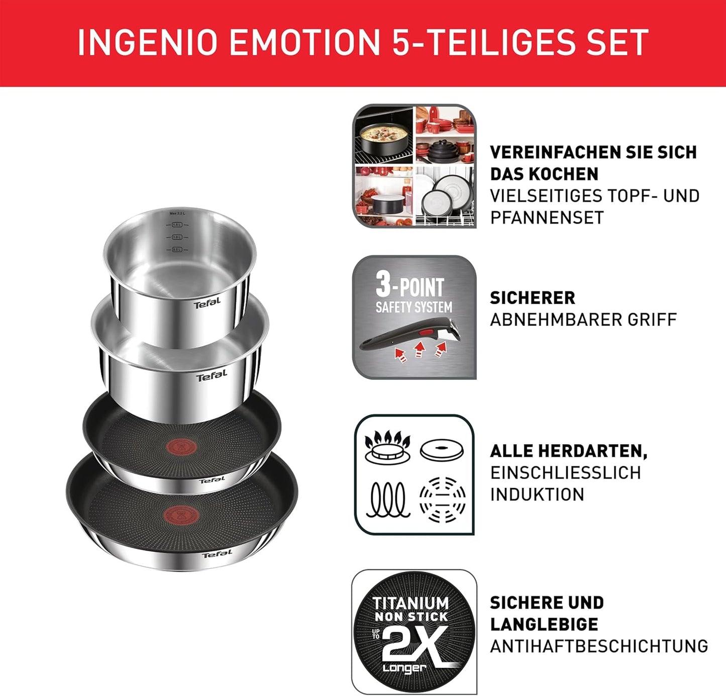 Ingenio Emotion Topf- und Pfannenset (5-teilig), 5-tlg. Set