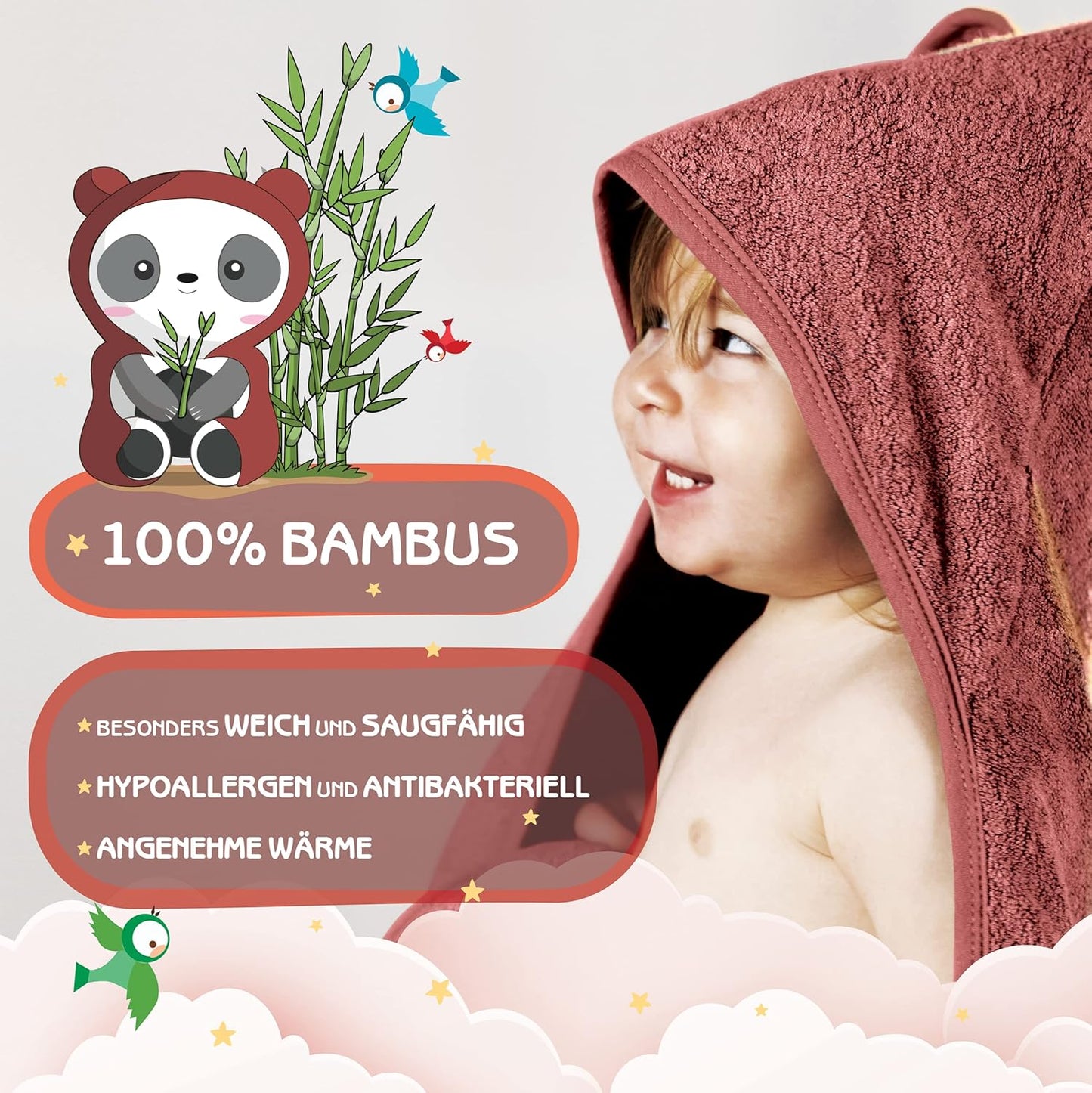 Kapuzenhandtuch Baby, extra dick & weich, 75x75cm, Purpur-rot