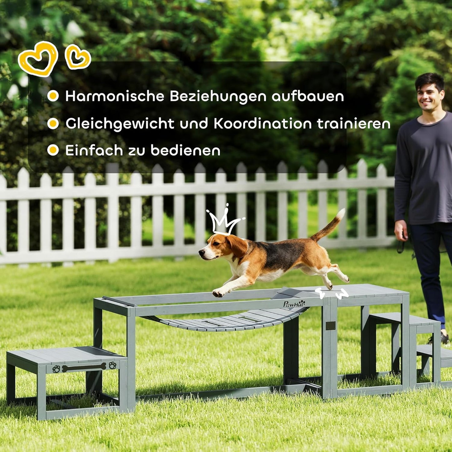 Hunde Agility-Set mit Brücke und Treppe, 3-teilig, bis 40 kg, Grau