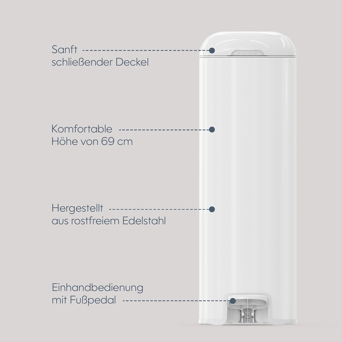 Windeleimer mit Fusspedal und abreissbaren Beuteln, Weiß