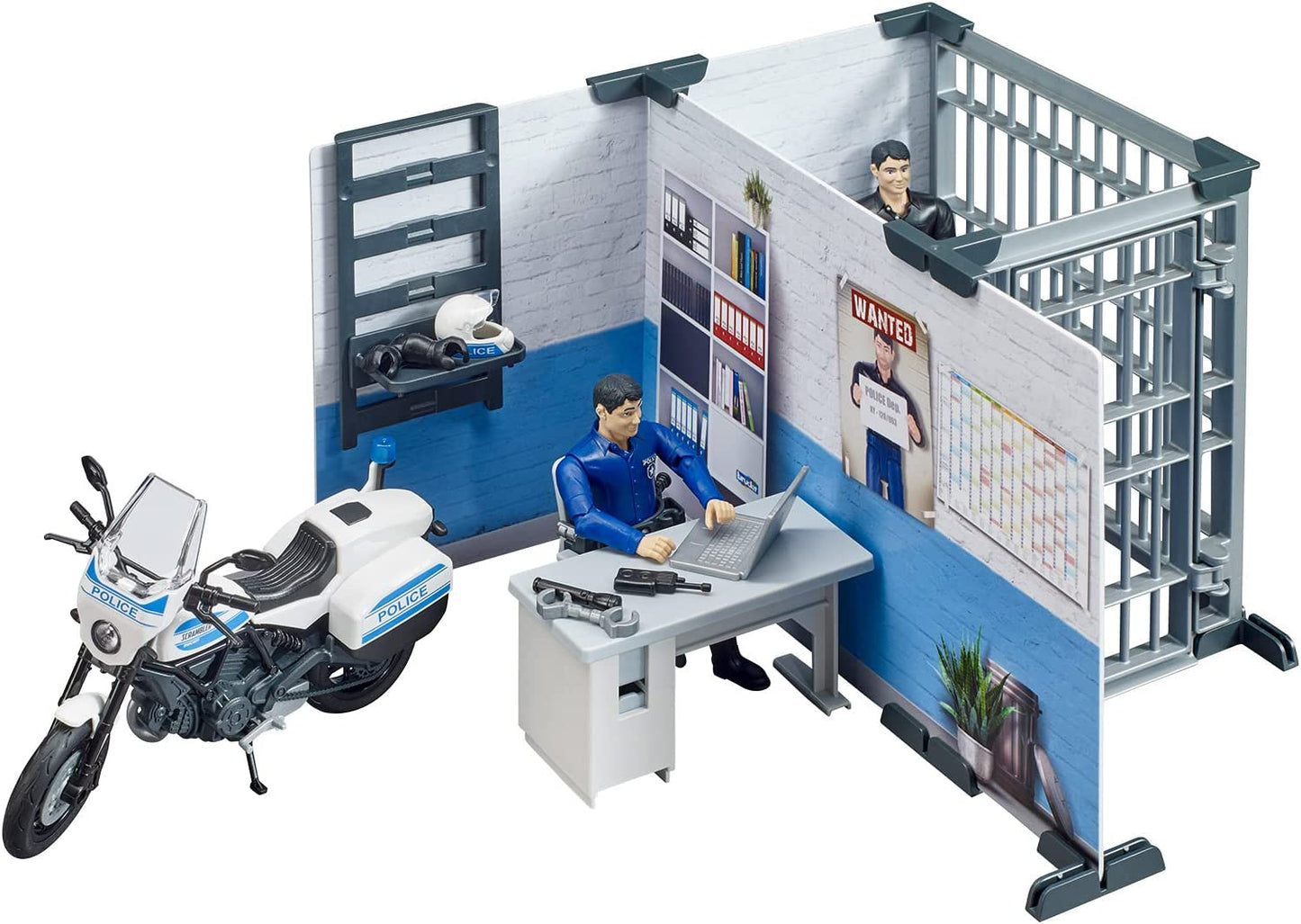 bworld Polizeistation mit Polizeimotorrad, Spielfigur, Modern