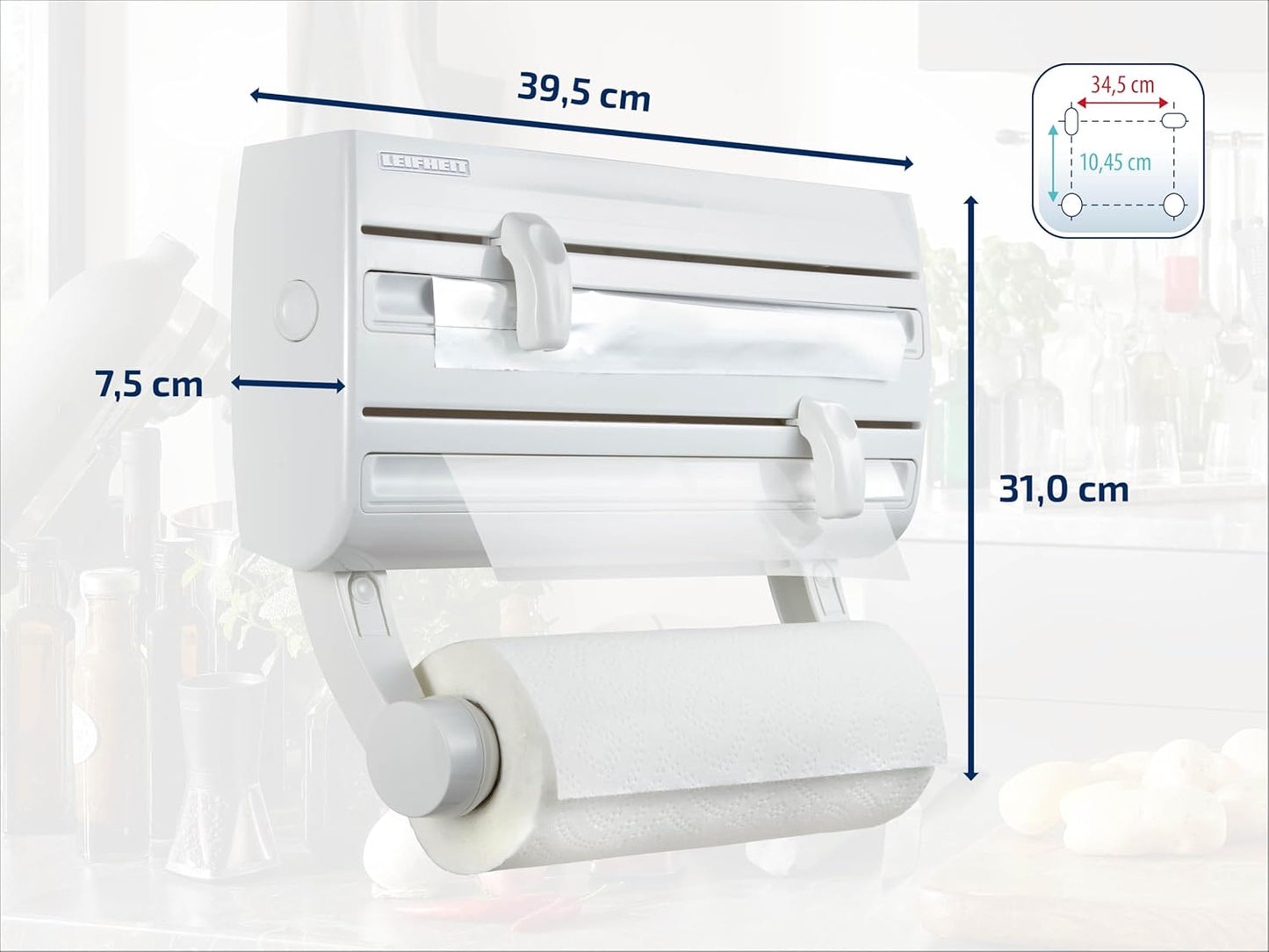 Wandrollenhalter Parat F2 für 3 Rollen mit Folienschneider, Weiss