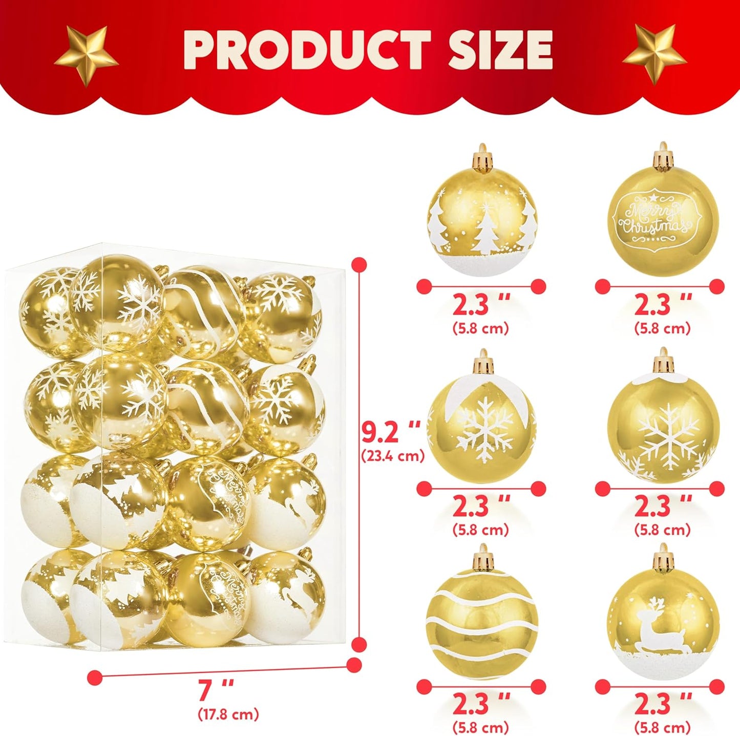 Weihnachtskugel-Ornament-Set, bruchsicher, Gold 24