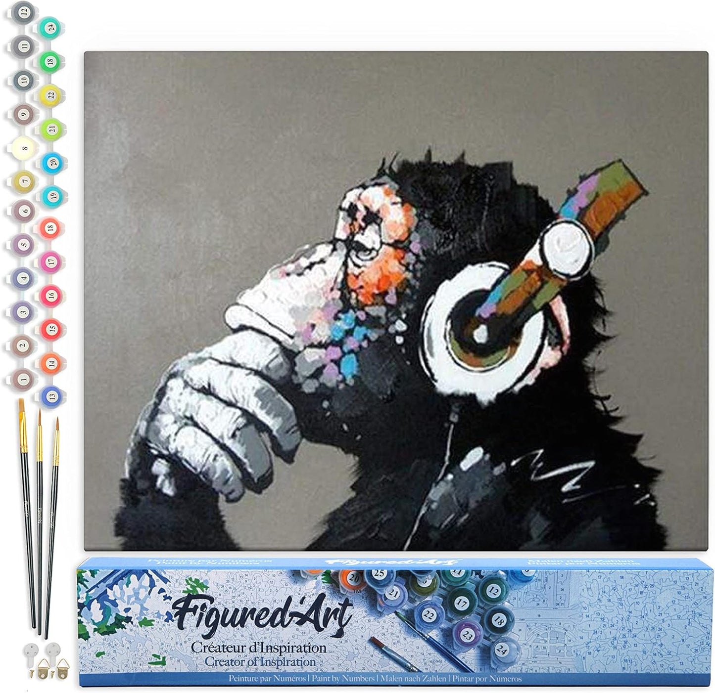 Malen nach Zahlen Set: Affe mit Kopfhörer, 40x50cm, Affe mit Kopfhörer 40x50cm (Ohne Rahmen)
