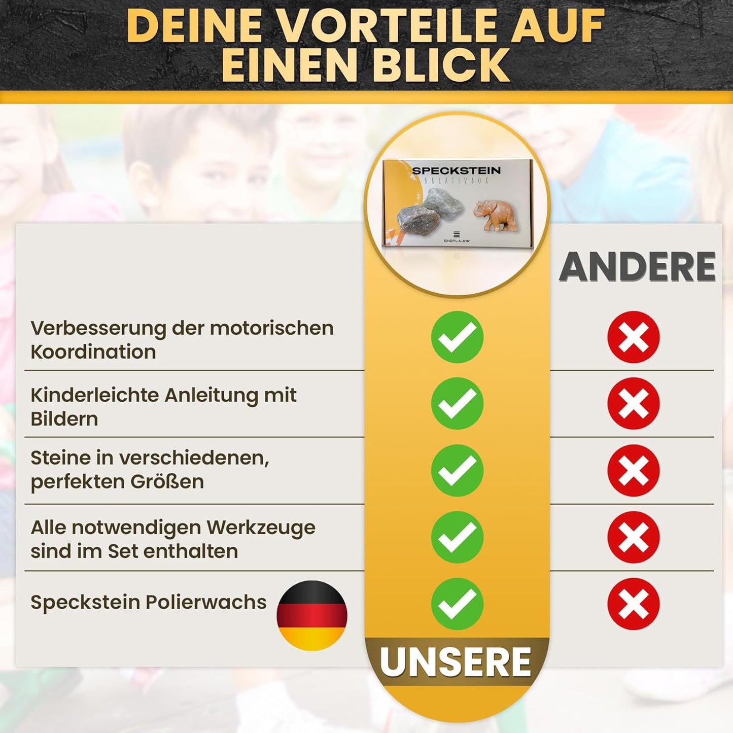 Speckstein-Bastelset inkl. Polierwachs