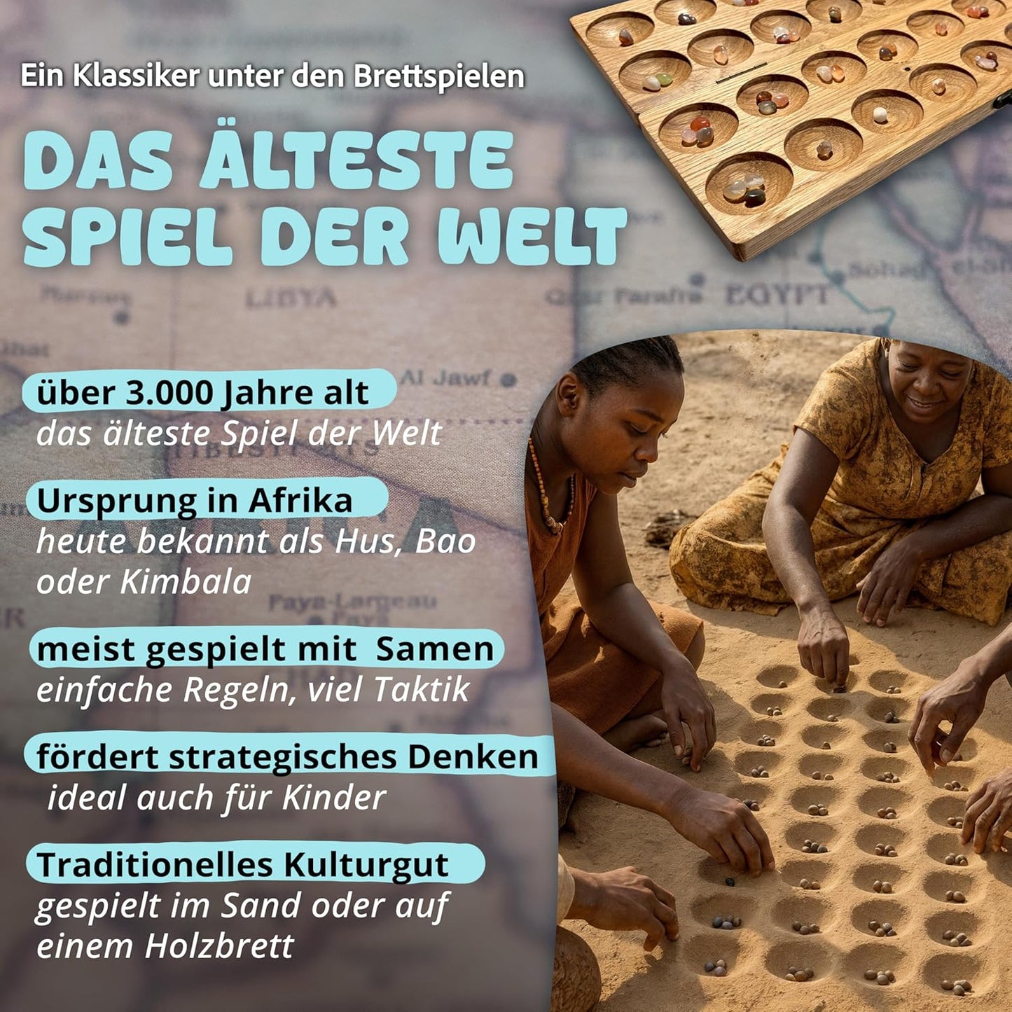 Steinchenspiel Kalaha, Eichenholz