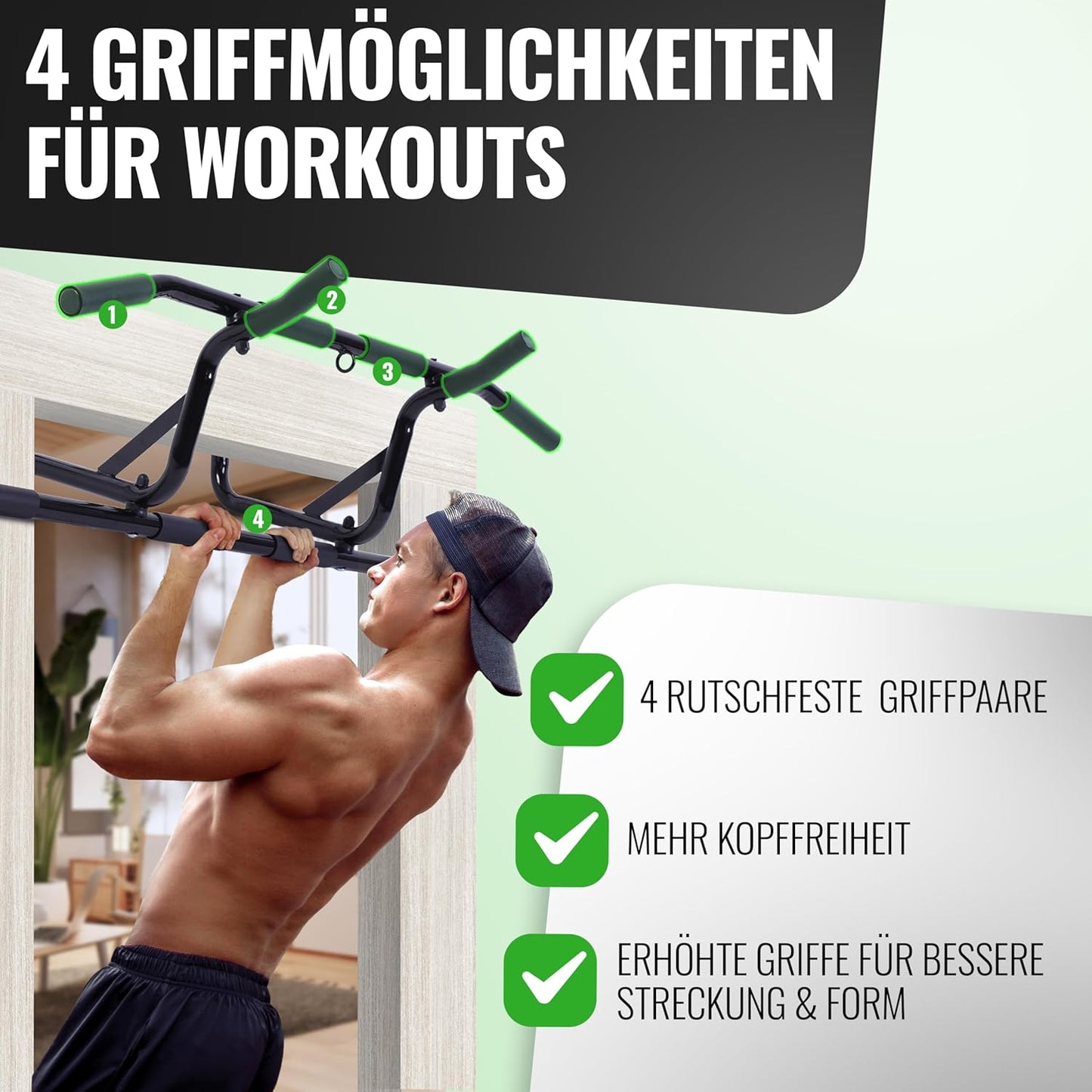 Klimmzugstange für Türrahmen (bis 90cm), Schwarz Profi Klimmzustange
