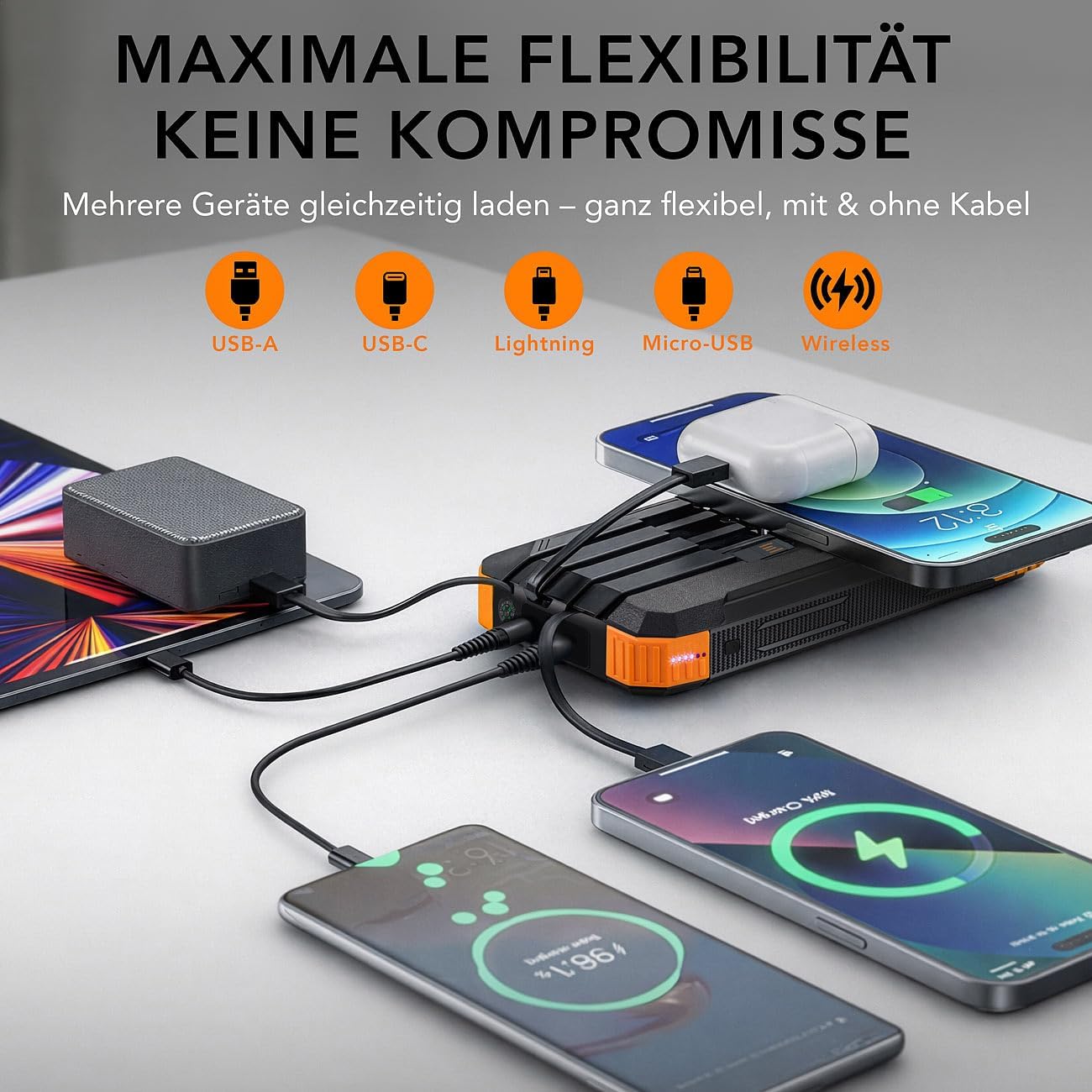 PB-830 Kurbel-Solar-Powerbank, 2 Stück, mit Taschenlampe und Kompass